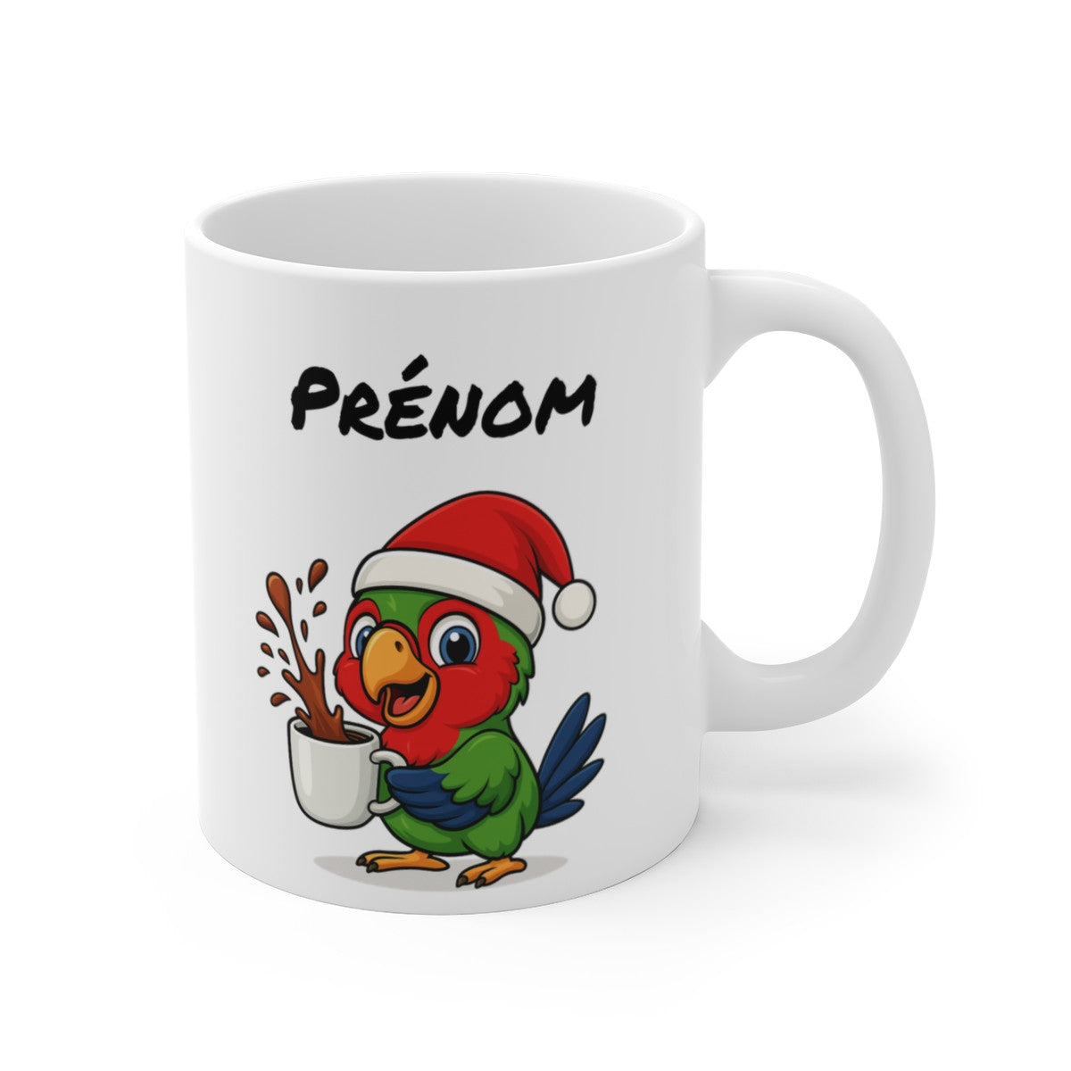 Tasse Personnalisable Perroquet Noël – Mug Prénom Aquarelle – Cadeau Animal Mignon Fêtes 325 ml