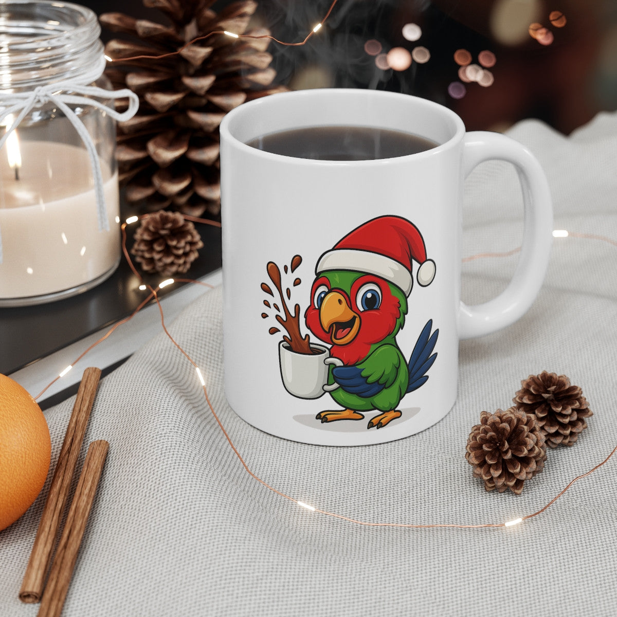 Mug Céramique 325 ml Perroquet Noël – Tasse Festive Micro-ondes & Lave-vaisselle – Cadeau Animal Mignon