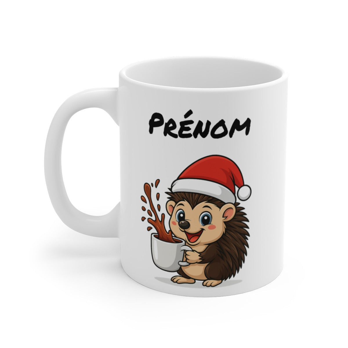 Tasse Personnalisable Hérisson Noël – Mug Prénom Aquarelle – Cadeau Animal Mignon Fêtes 325 ml