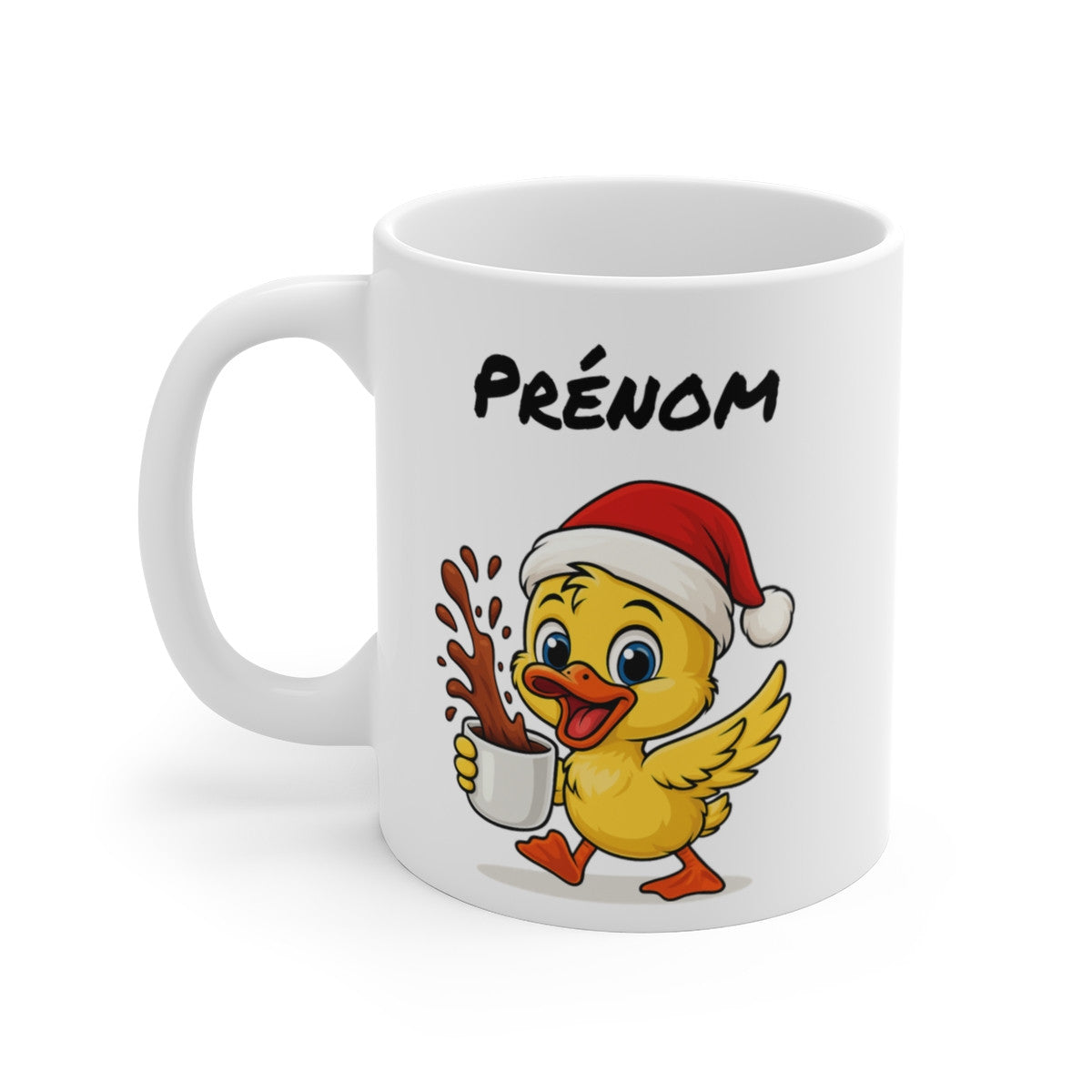 Tasse Personnalisable Caneton Noël – Mug Prénom Aquarelle – Cadeau Animal Mignon Fêtes 325 ml