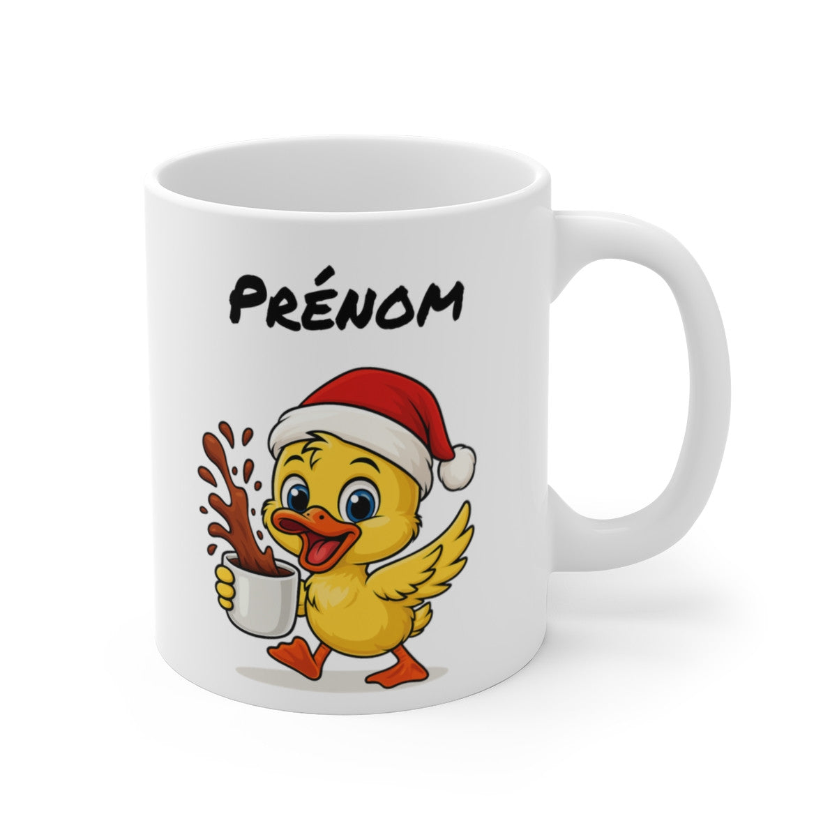 Tasse Personnalisable Caneton Noël – Mug Prénom Aquarelle – Cadeau Animal Mignon Fêtes 325 ml