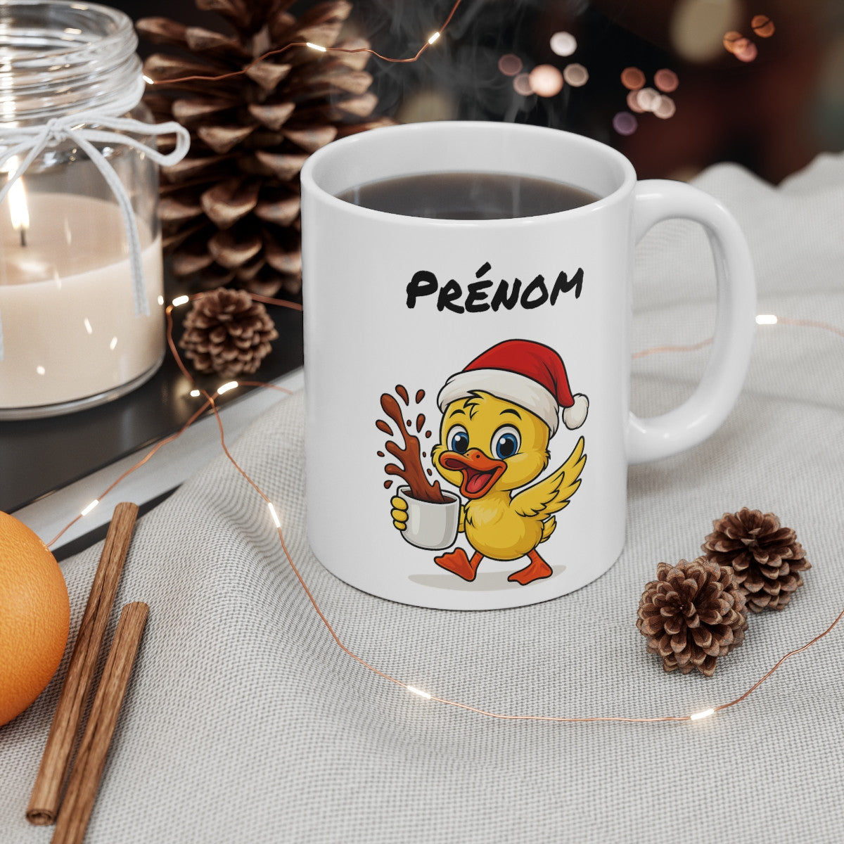 Tasse Personnalisable Caneton Noël – Mug Prénom Aquarelle – Cadeau Animal Mignon Fêtes 325 ml