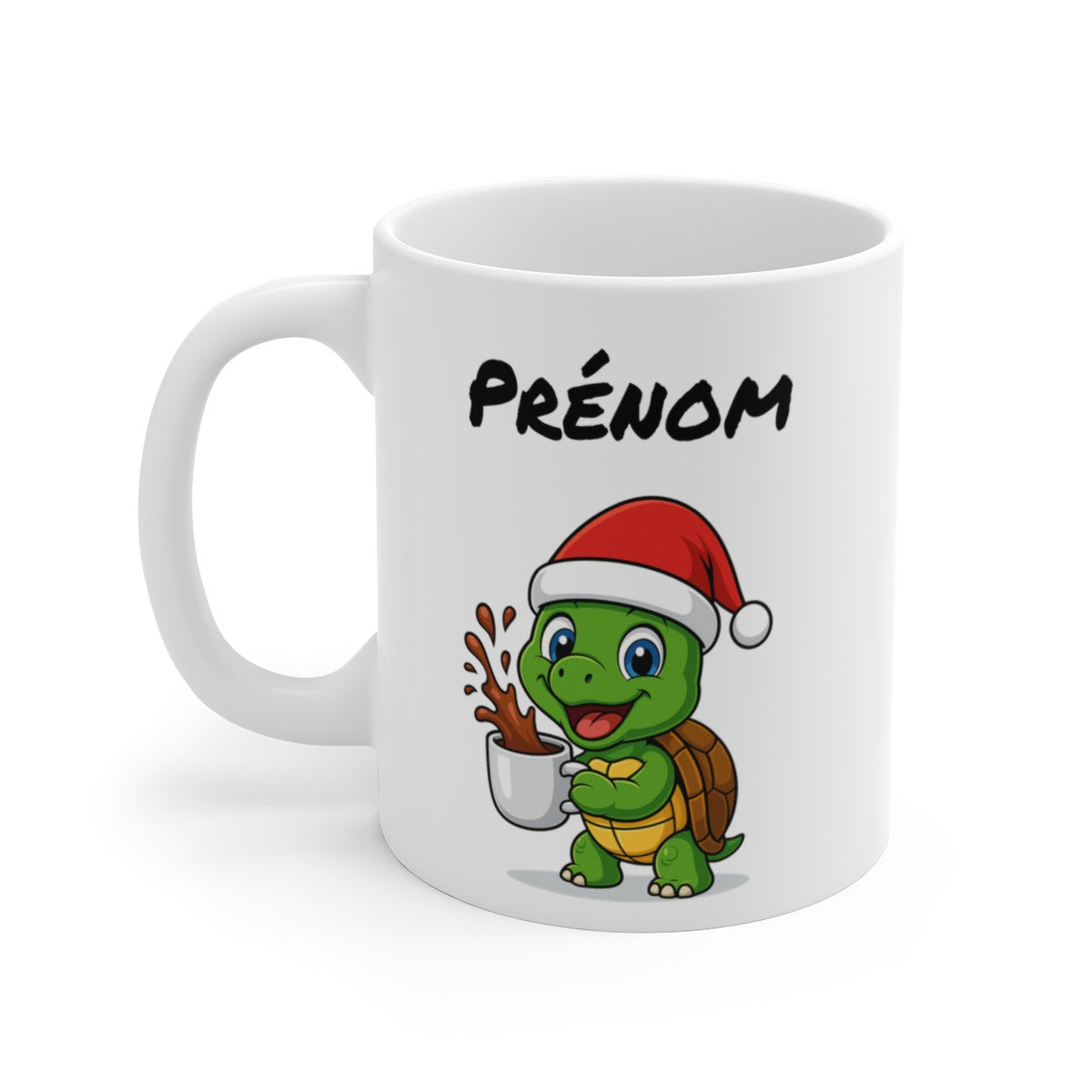 Tasse Personnalisable Tortue Noël – Mug Prénom Aquarelle – Cadeau Animal Mignon Fêtes 325 ml