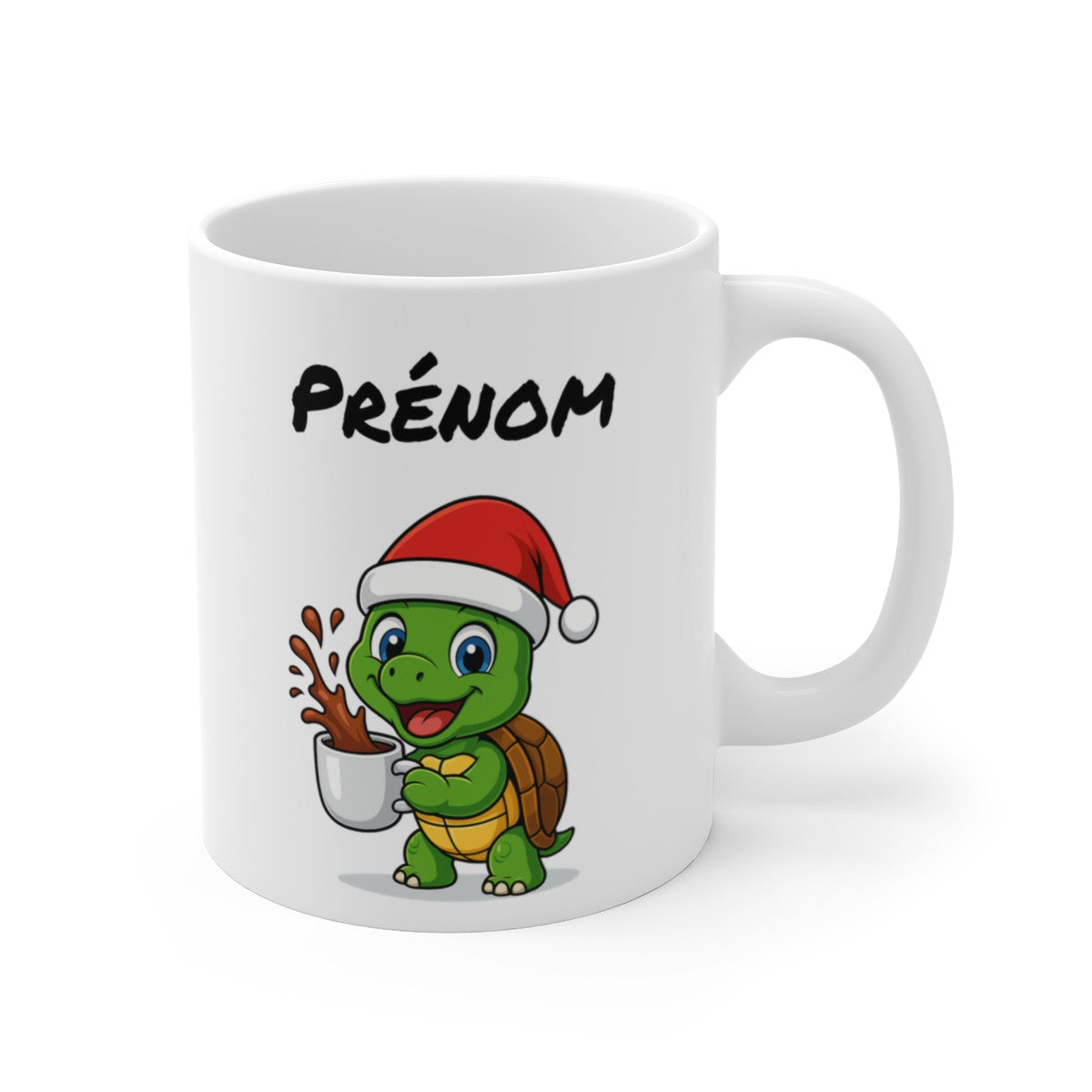 Tasse Personnalisable Tortue Noël – Mug Prénom Aquarelle – Cadeau Animal Mignon Fêtes 325 ml