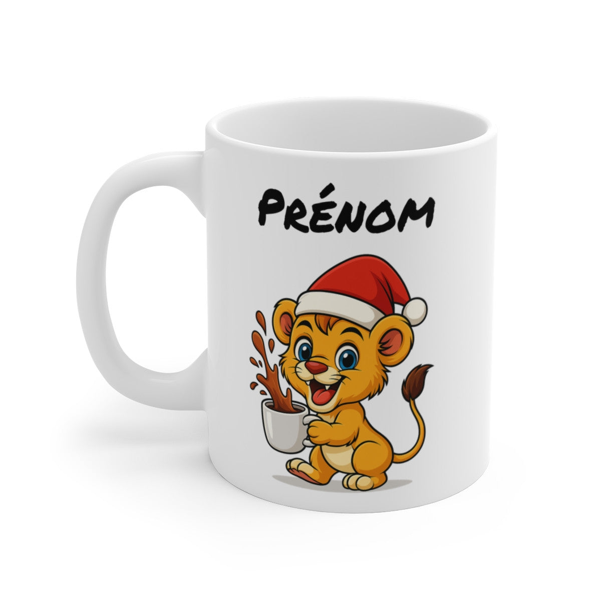 Tasse Personnalisable Lionceau Noël – Mug Prénom Aquarelle – Cadeau Animal Mignon Fêtes 325 ml