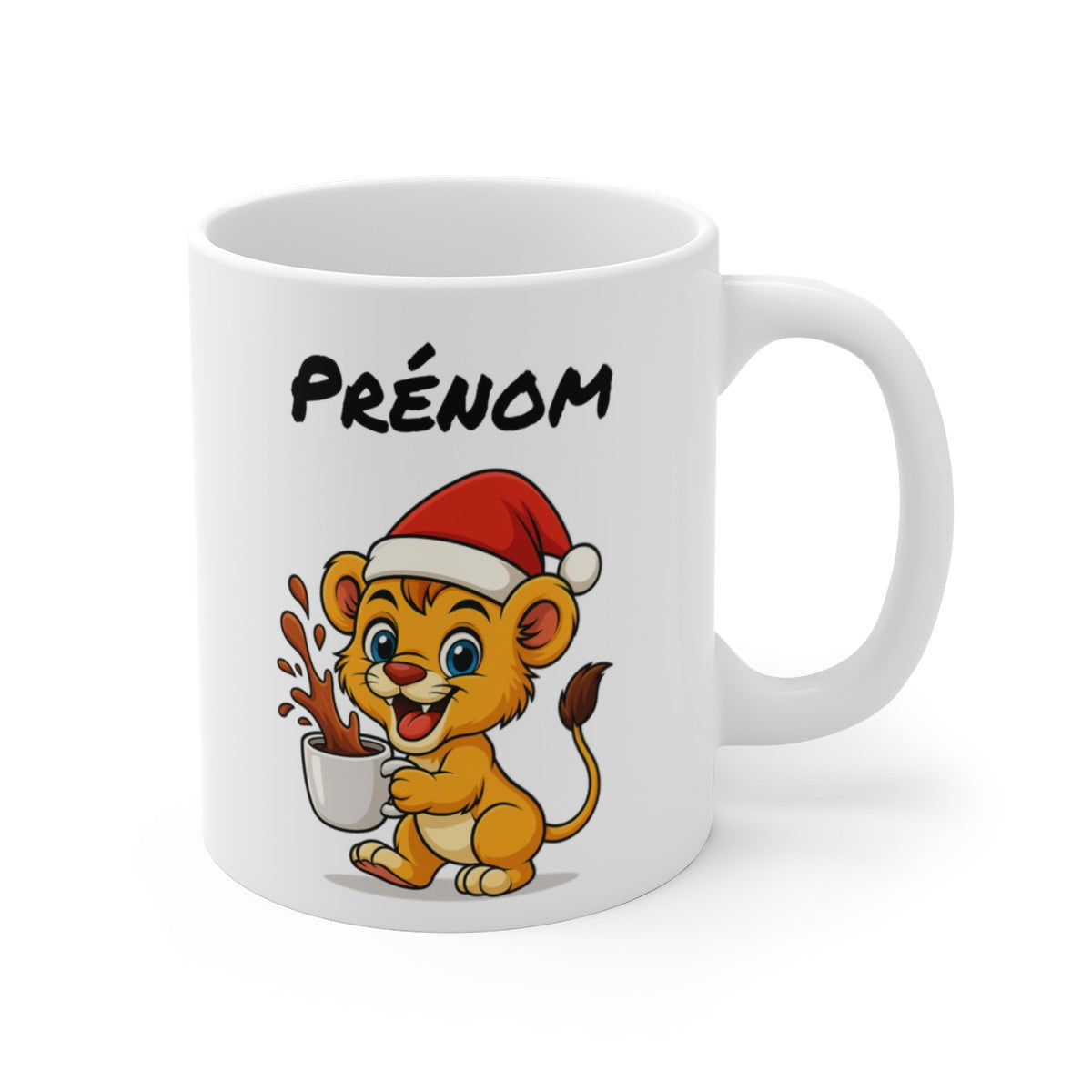 Tasse Personnalisable Lionceau Noël – Mug Prénom Aquarelle – Cadeau Animal Mignon Fêtes 325 ml