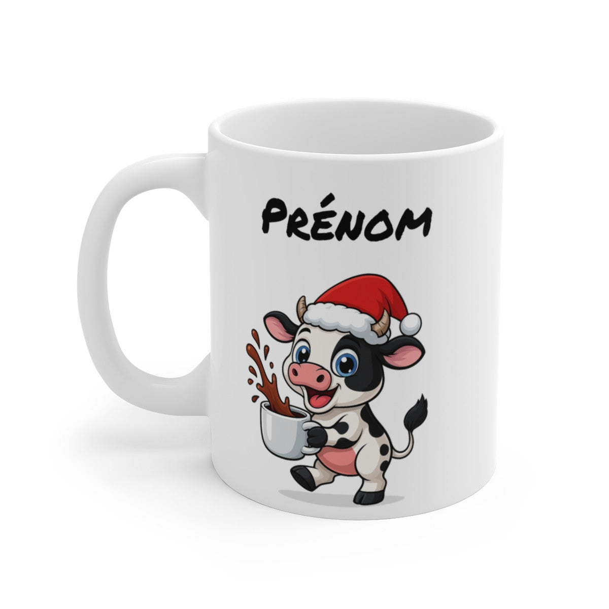 Tasse Personnalisable Vache Noël – Mug Prénom Aquarelle – Cadeau Animal Mignon Fêtes 325 ml