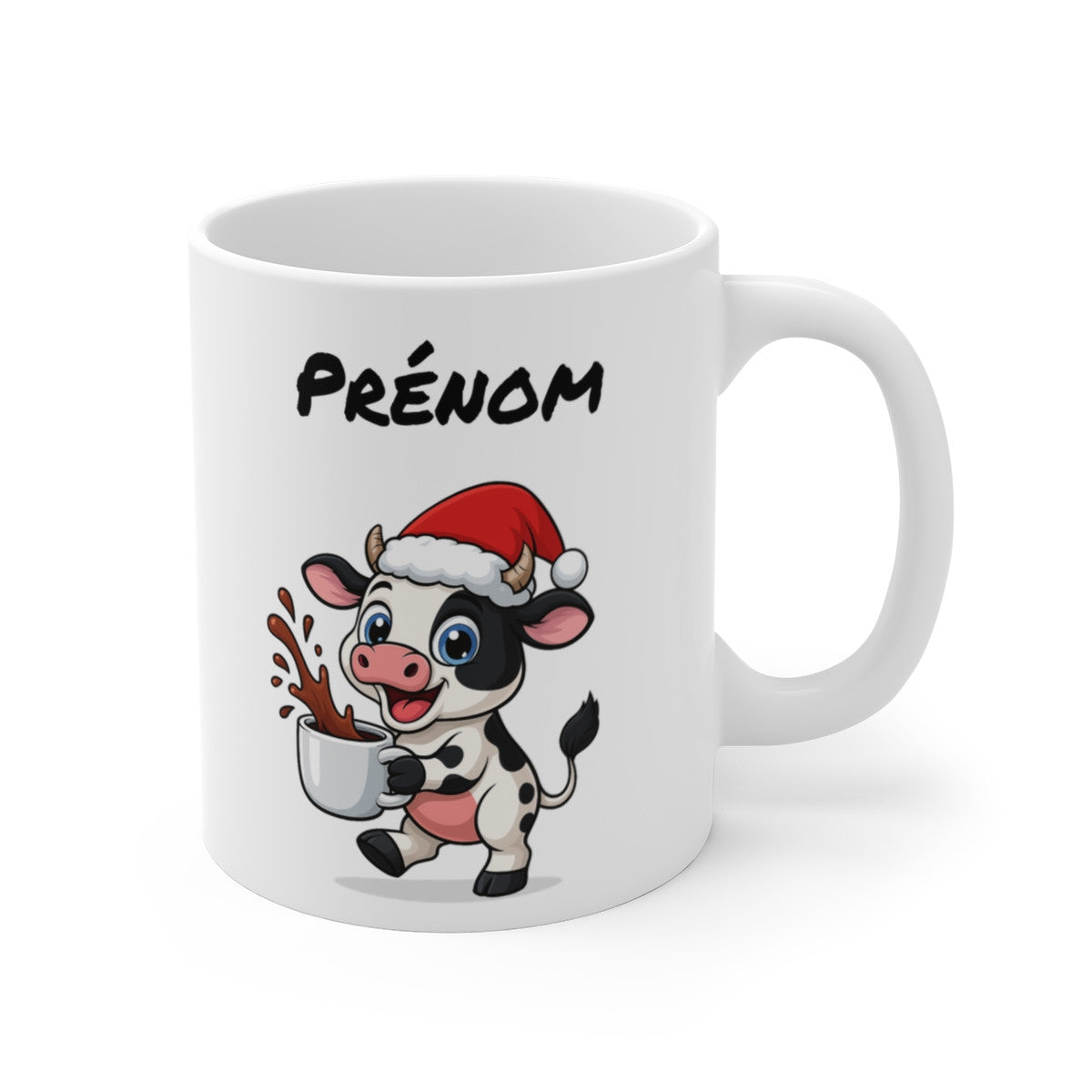 Tasse Personnalisable Vache Noël – Mug Prénom Aquarelle – Cadeau Animal Mignon Fêtes 325 ml