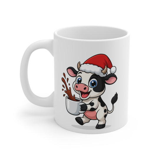 Mug Céramique 325 ml Vache Noël – Tasse Festive Micro-ondes & Lave-vaisselle – Cadeau Animal Mignon
