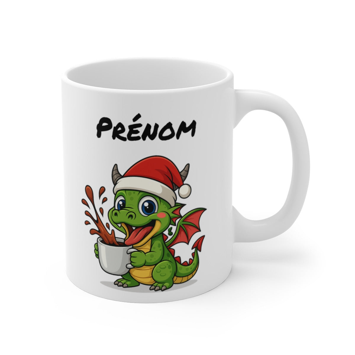 Tasse Personnalisable Dragon de Noël – Mug Prénom Aquarelle – Cadeau Fantaisie Fêtes 325 ml