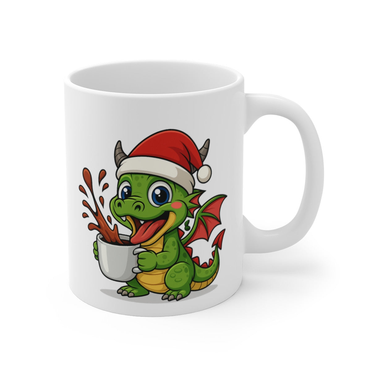 Mug Céramique 325 ml Dragon de Noël – Tasse Festive Fantaisie – Cadeau Original Fêtes – Micro-ondes & Lave-vaisselle