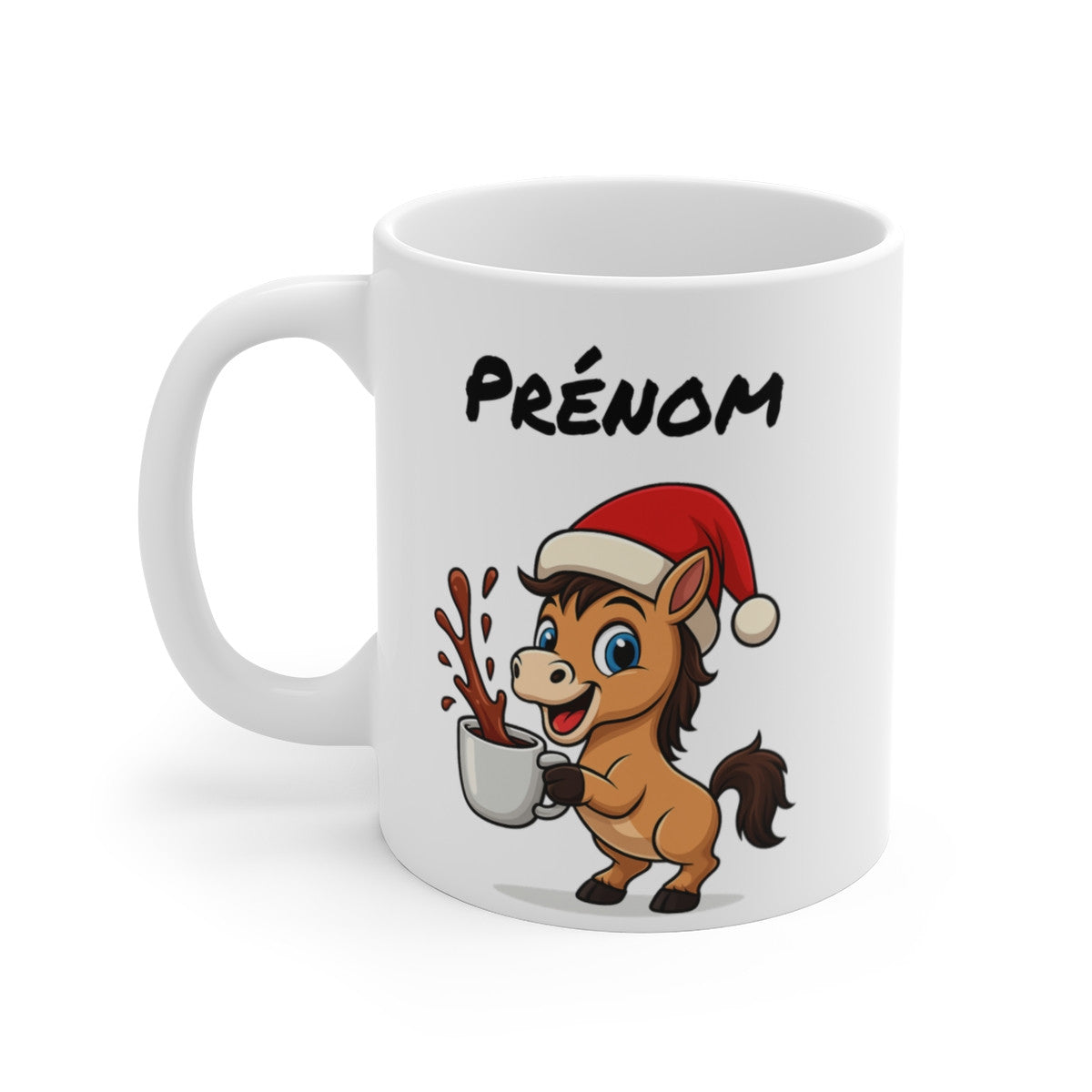 Mug Céramique 325 ml Cheval de Noël – Tasse Personnalisable avec Prénom – Cadeau Fêtes Équestre