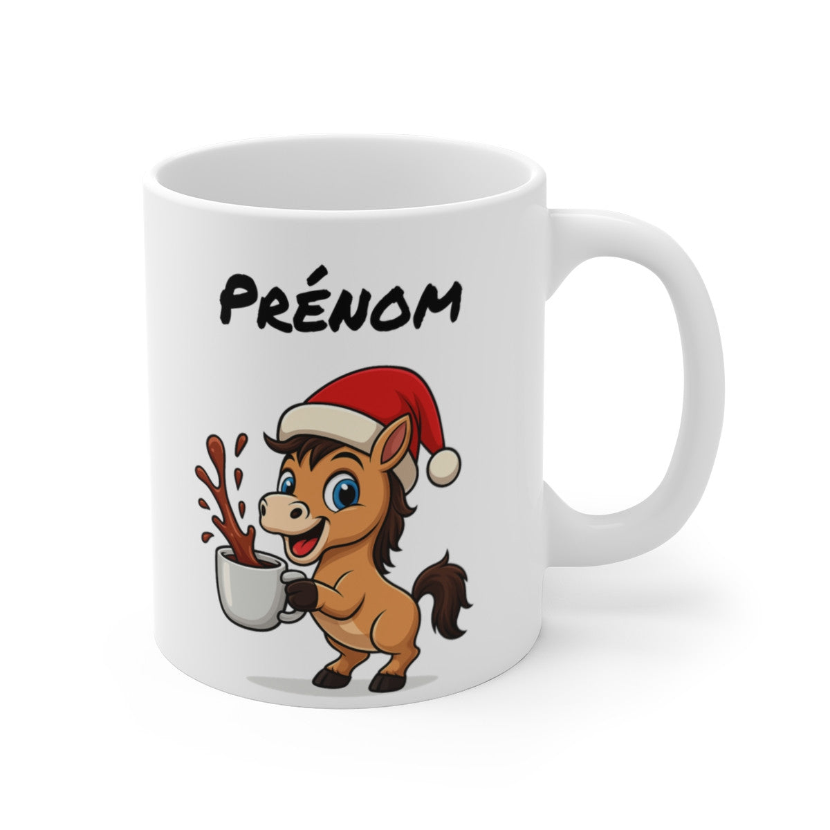Mug Céramique 325 ml Cheval de Noël – Tasse Personnalisable avec Prénom – Cadeau Fêtes Équestre