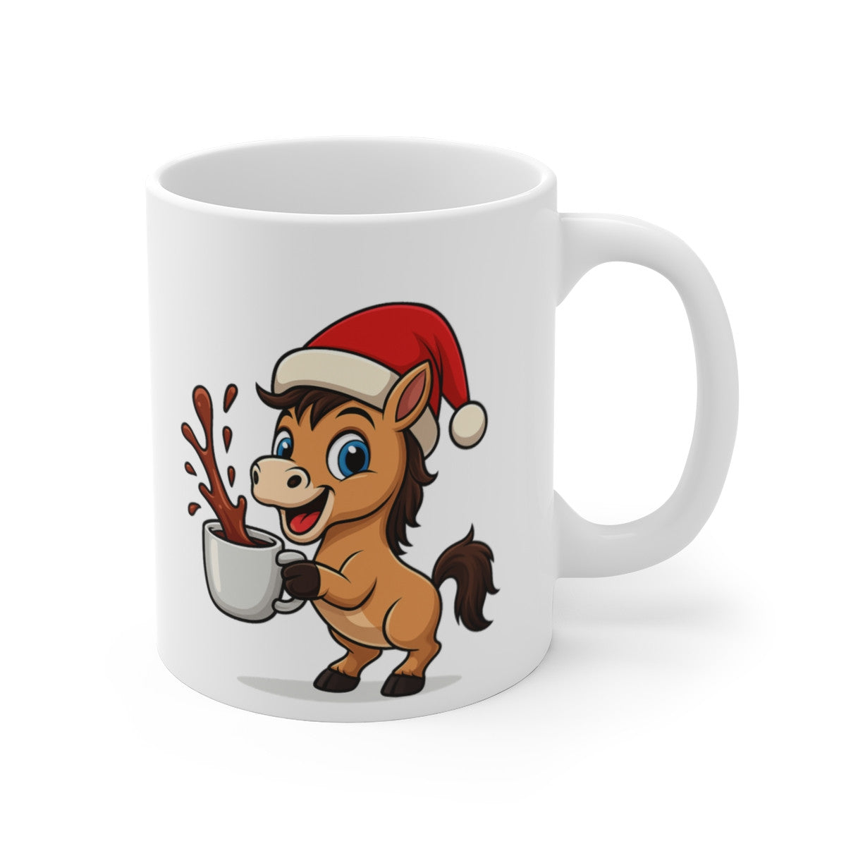 Mug Céramique 325 ml Cheval de Noël – Tasse Festive non Personnalisable – Cadeau Idéal pour les Amoureux des Chevaux –
