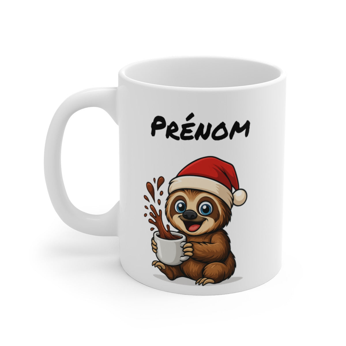 Tasse Personnalisable Paresseux Noël – Mug Prénom Cacao – Cadeau Hiver Mignon Céramique 325 ml