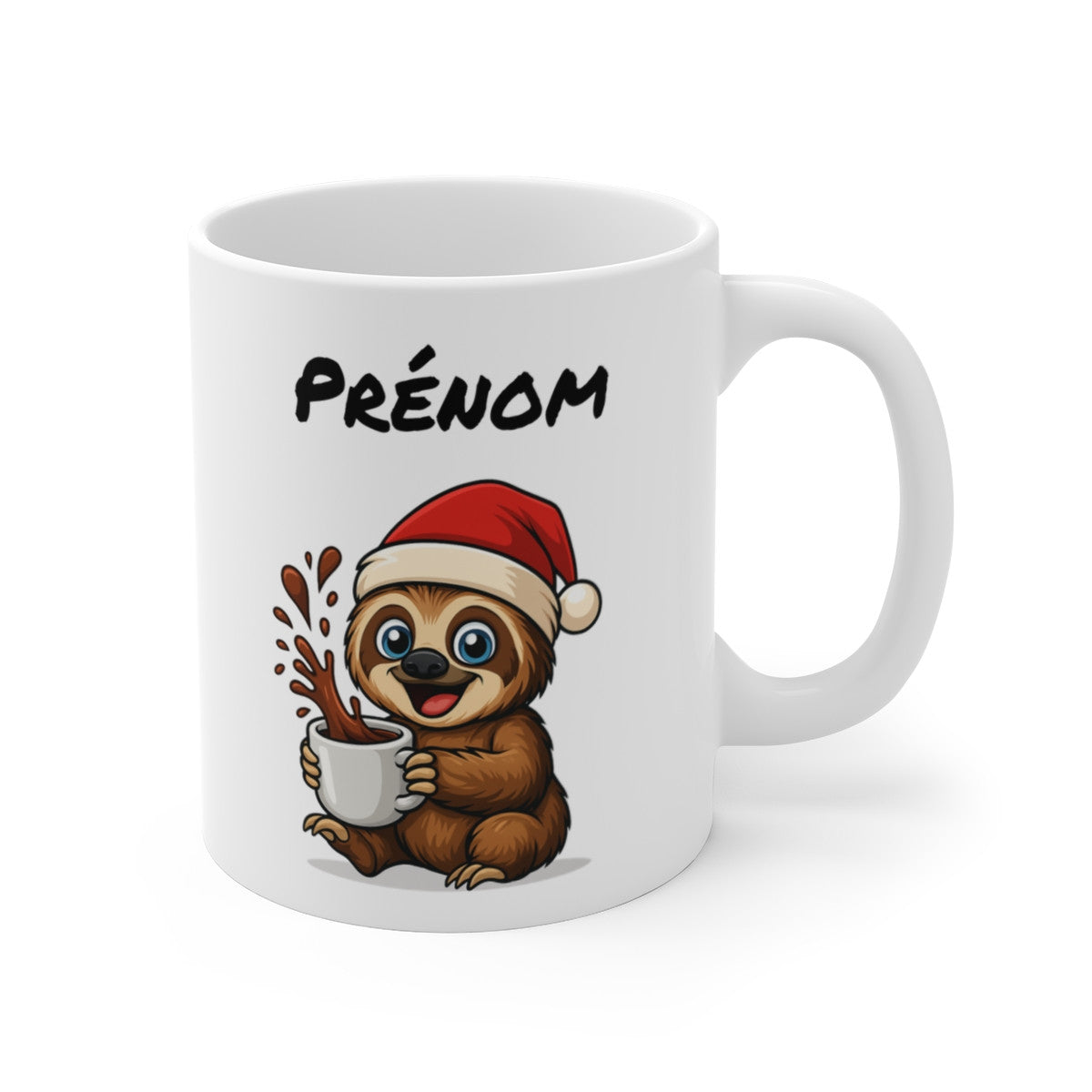 Tasse Personnalisable Paresseux Noël – Mug Prénom Cacao – Cadeau Hiver Mignon Céramique 325 ml