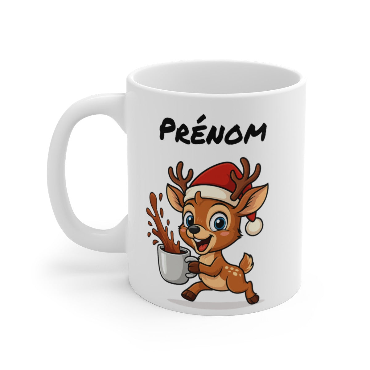 Tasse Personnalisable Renne Noël – Mug Prénom Cacao – Cadeau Hiver Mignon Céramique 325 ml