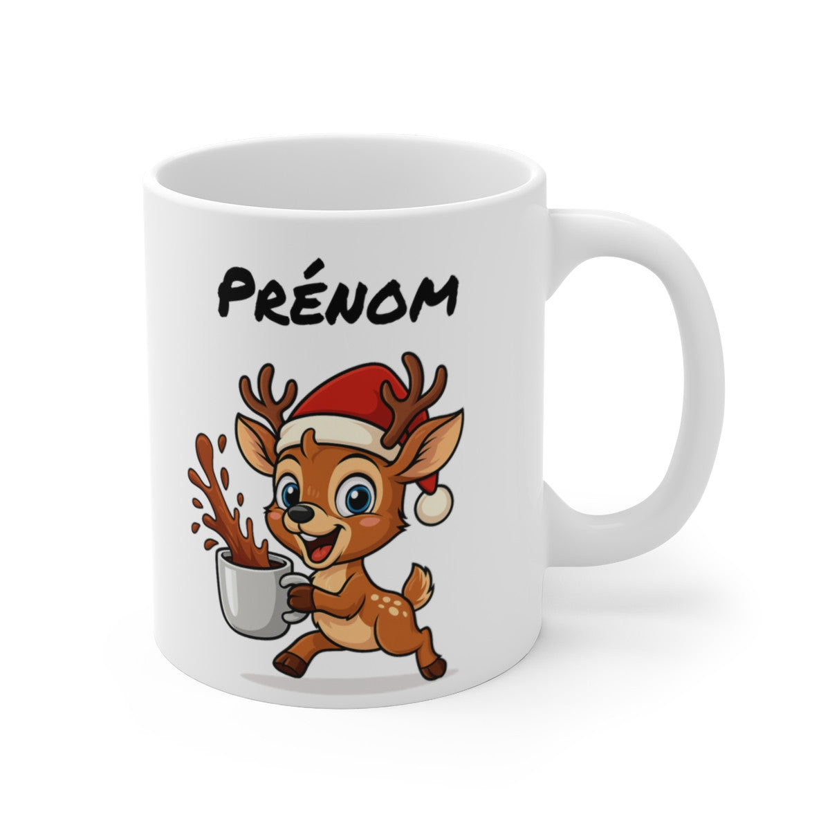 Tasse Personnalisable Renne Noël – Mug Prénom Cacao – Cadeau Hiver Mignon Céramique 325 ml
