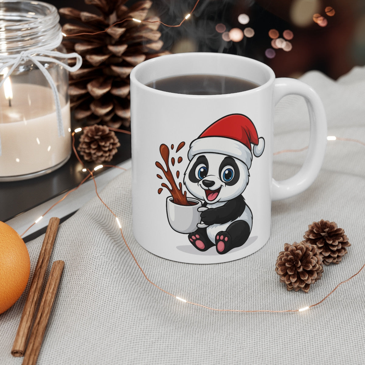 Mug Panda Noël – Tasse Céramique 325 ml – Cadeau Hiver Mignon Chocolat Café Thé
