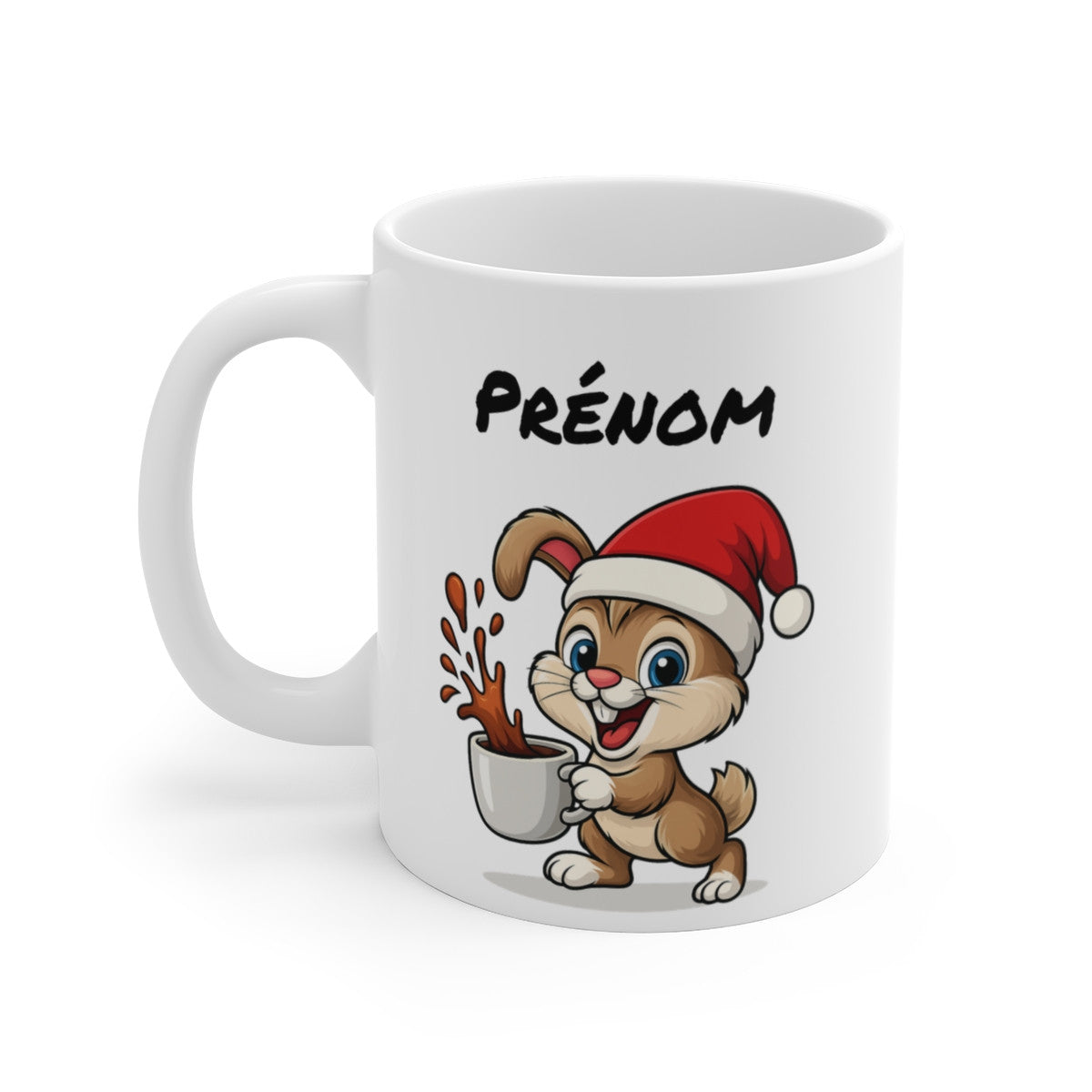 Tasse Personnalisable Lapin Noël – Mug Prénom Cacao – Cadeau Hiver Mignon Céramique 325 ml