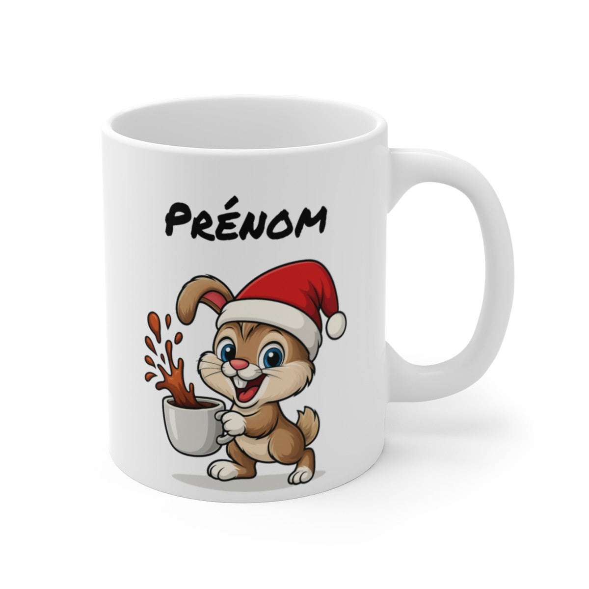 Tasse Personnalisable Lapin Noël – Mug Prénom Cacao – Cadeau Hiver Mignon Céramique 325 ml