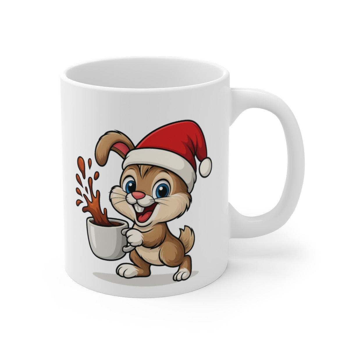 Mug Lapin Noël – Tasse Céramique 325 ml – Cadeau Hiver Mignon Chocolat Café Thé