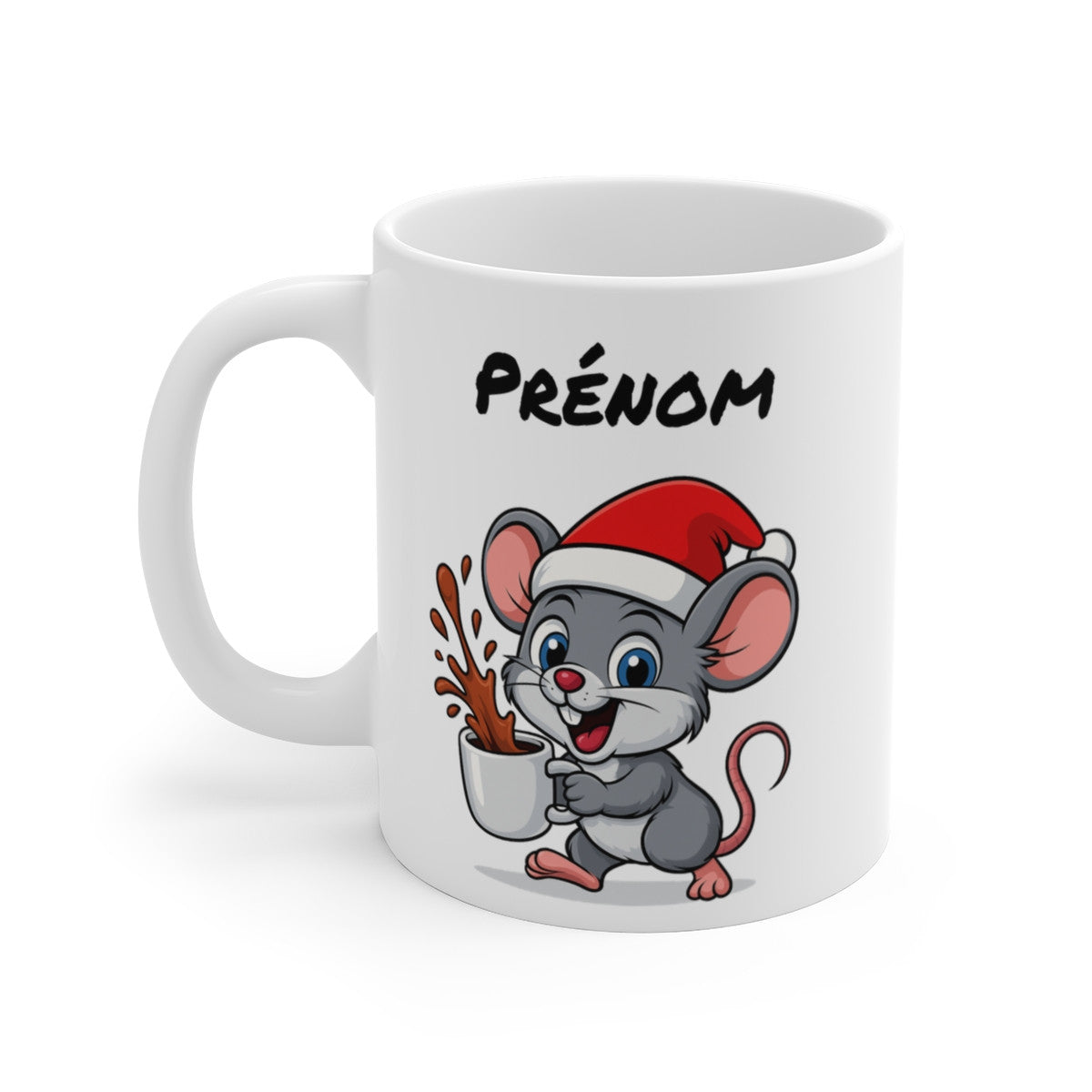 Tasse Personnalisable Souris Noël – Mug Prénom Cacao – Cadeau Hiver Mignon Céramique 325 ml