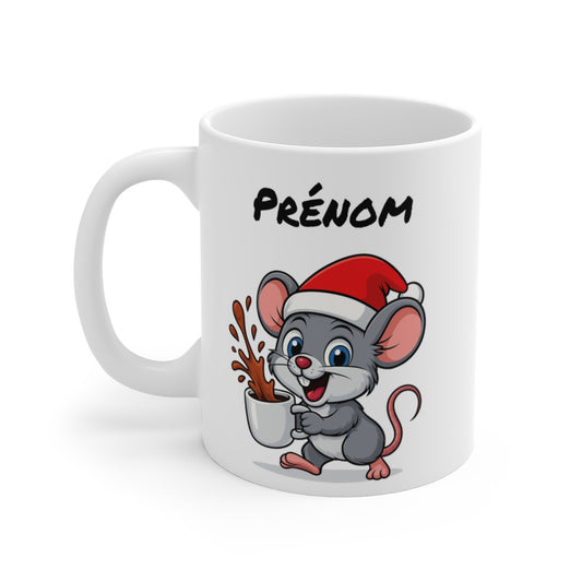Tasse Personnalisable Souris Noël – Mug Prénom Cacao – Cadeau Hiver Mignon Céramique 325 ml