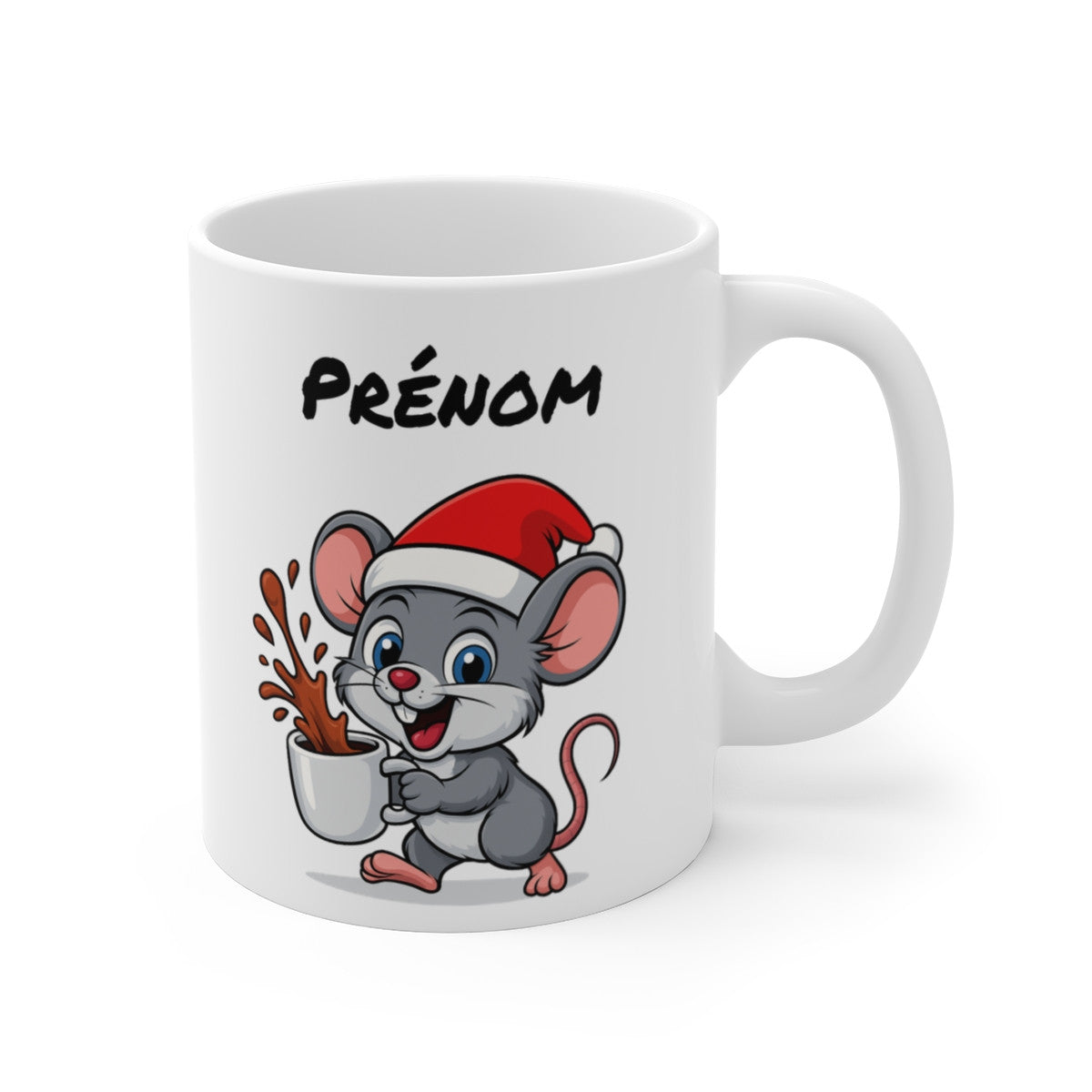 Tasse Personnalisable Souris Noël – Mug Prénom Cacao – Cadeau Hiver Mignon Céramique 325 ml