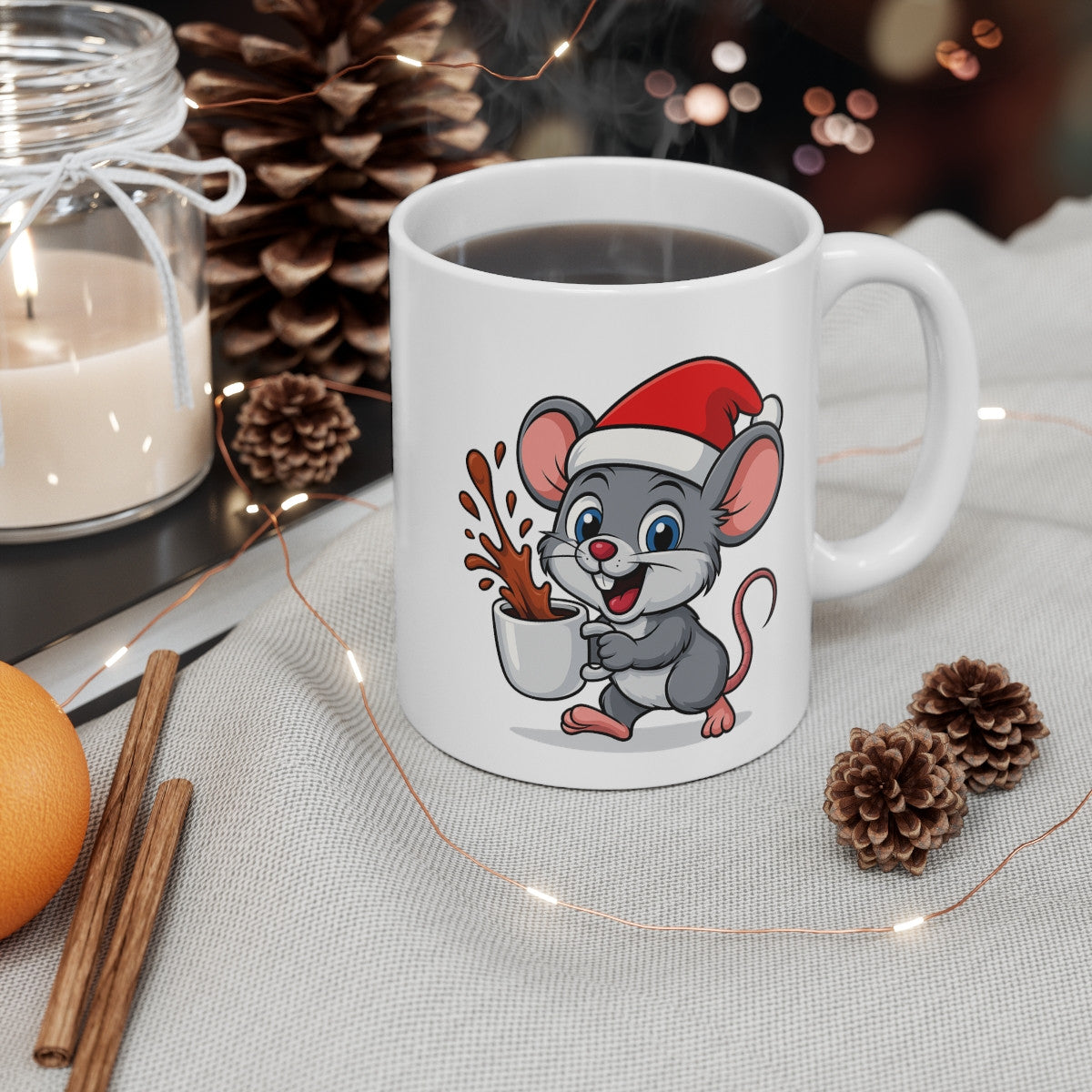 Mug Souris Noël – Tasse Céramique 325 ml – Cadeau Hiver Mignon Chocolat Café Thé