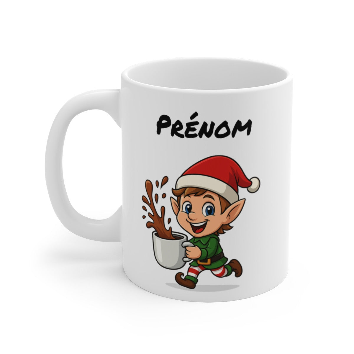 Tasse Personnalisable Lutin Noël – Mug Prénom Cacao – Cadeau Hiver Mignon Céramique 325 ml