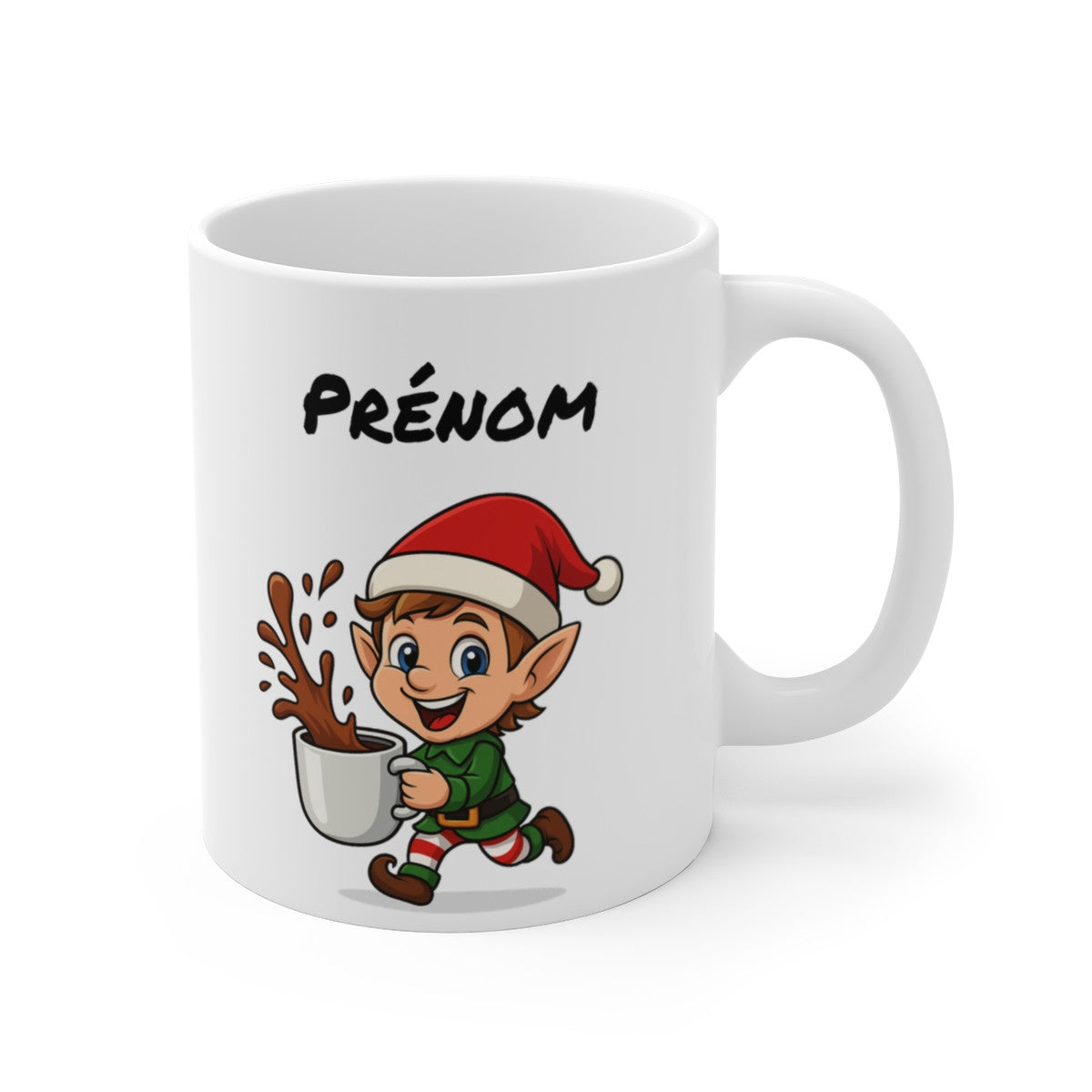 Tasse Personnalisable Lutin Noël – Mug Prénom Cacao – Cadeau Hiver Mignon Céramique 325 ml