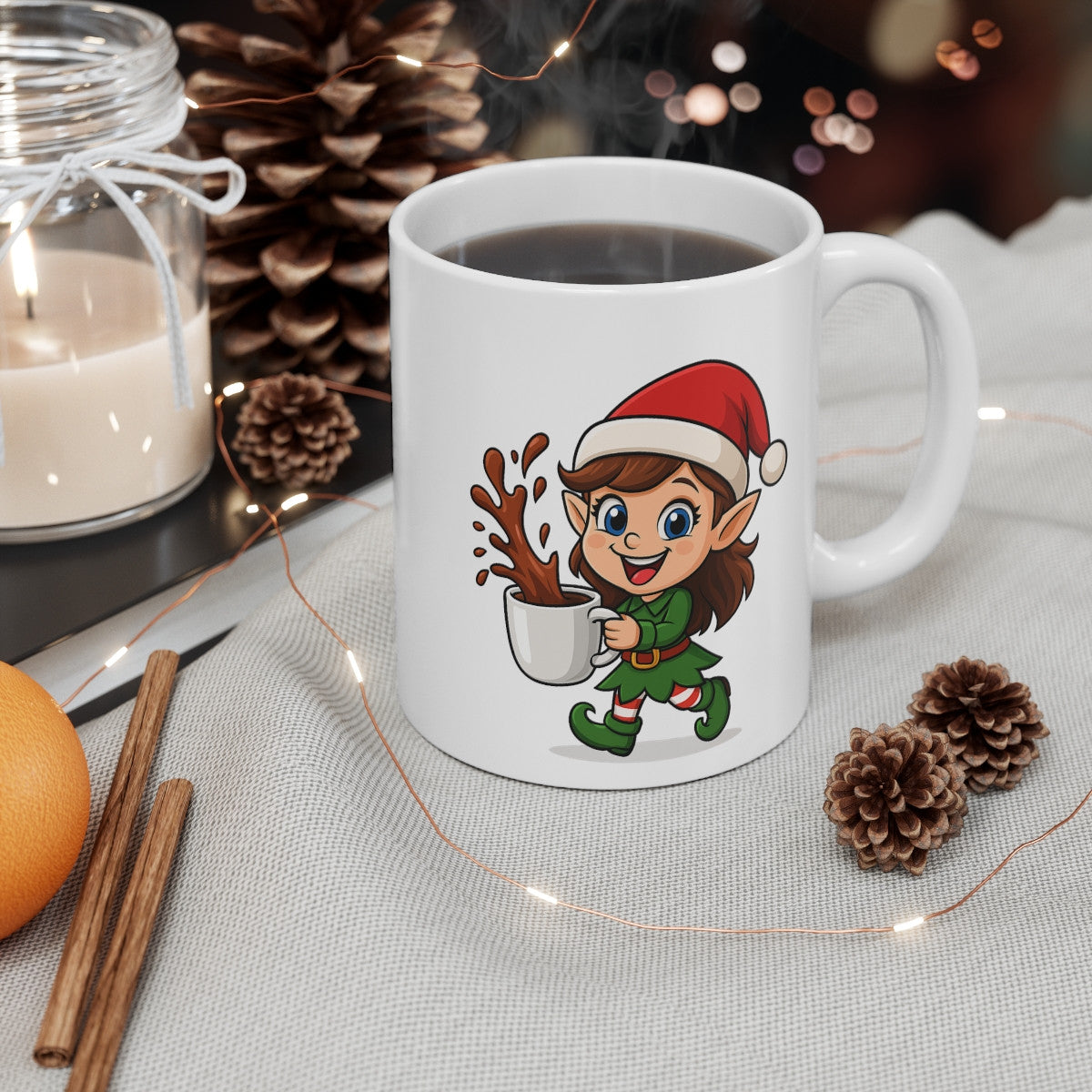 Mug Lutine Noël – Tasse Céramique 325 ml – Cadeau Hiver Mignon Chocolat Café Thé