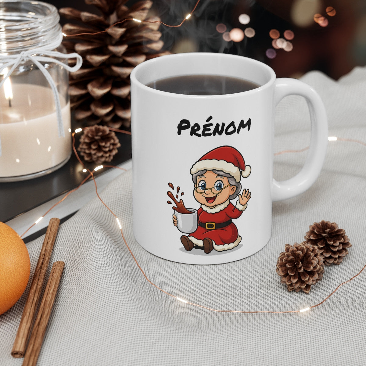 Tasse Personnalisable Mère Noël – Mug Prénom Cacao – Cadeau Hiver Mignon Céramique 325 ml