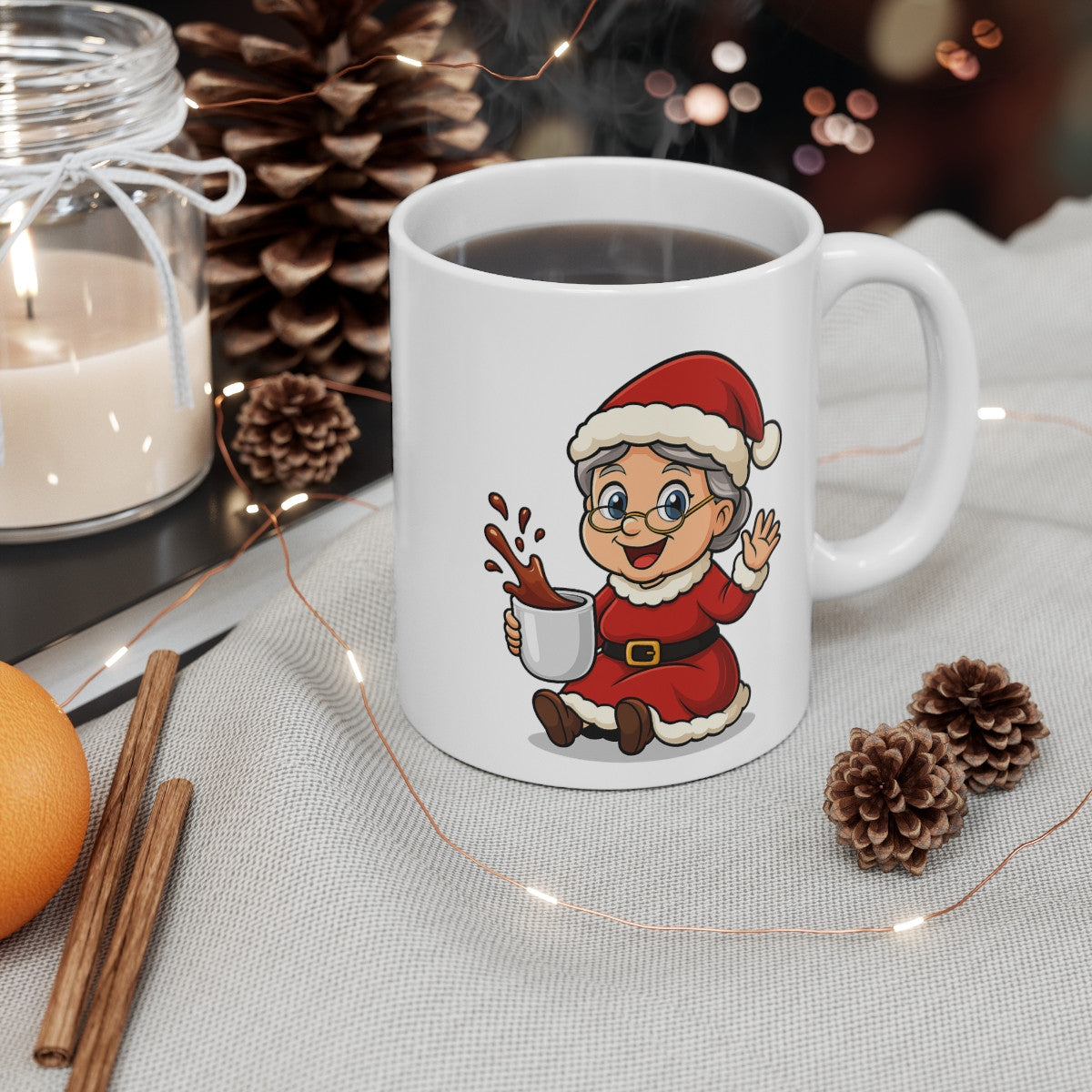 Mug Mère Noël – Tasse Céramique 325 ml – Cadeau Hiver Mignon Chocolat Café Thé