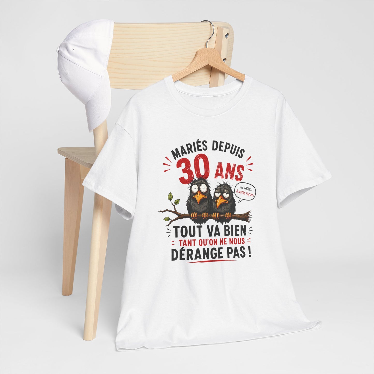 Tee-Shirt Homme Femme Mariés Depuis 30 Ans – Cadeau Anniversaire de Mariage Noces de Perle – Humour Couple Original