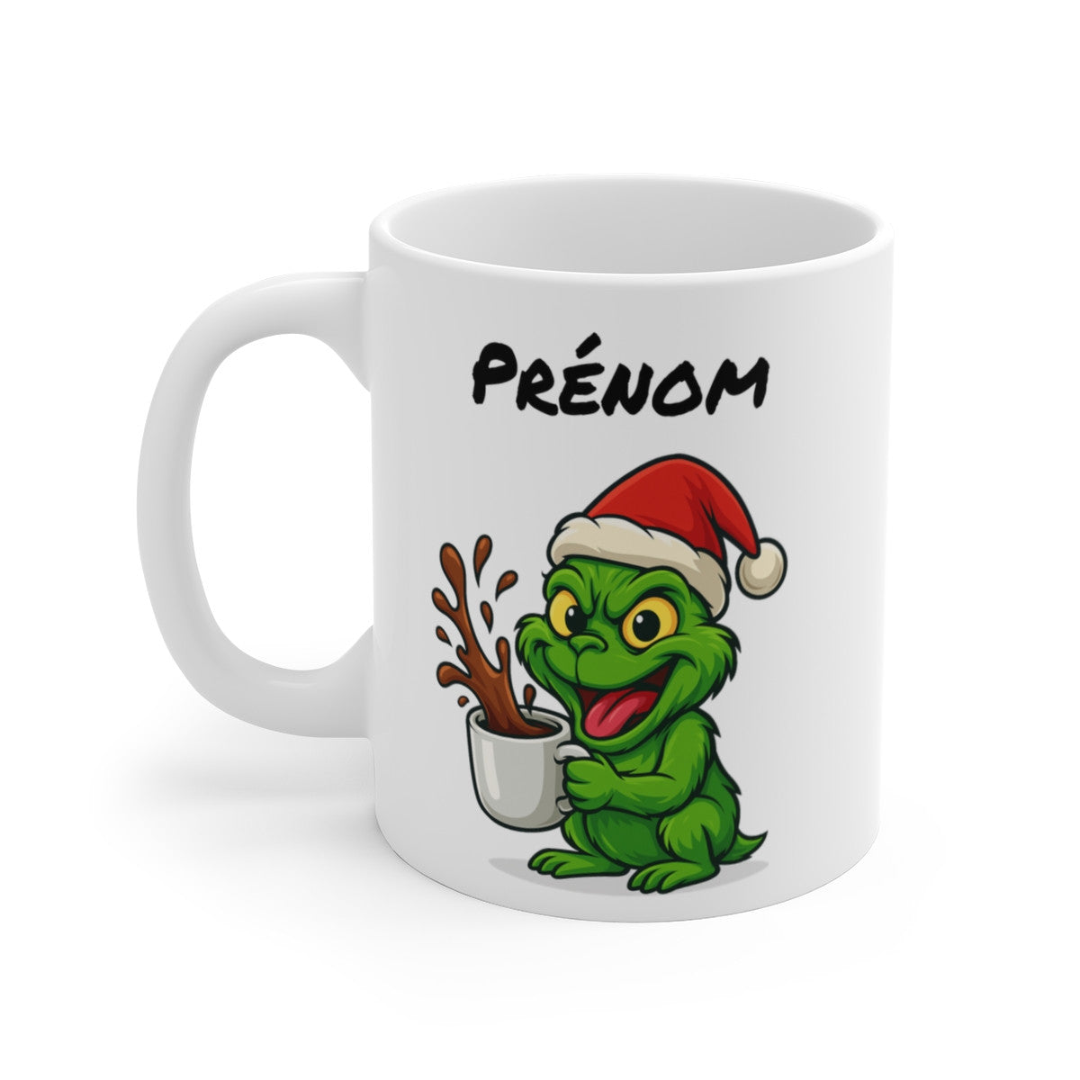 Tasse Personnalisable Monstre Vert Grinch Noël – Mug Prénom Cacao – Cadeau Hiver Fun Céramique 325 ml