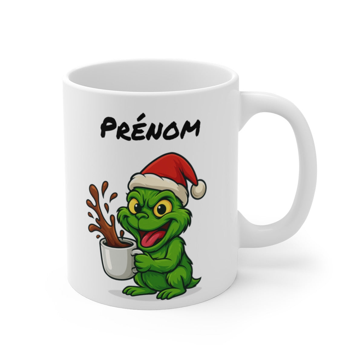 Tasse Personnalisable Monstre Vert Grinch Noël – Mug Prénom Cacao – Cadeau Hiver Fun Céramique 325 ml