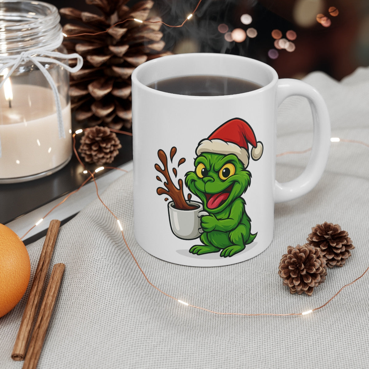 Mug Monstre Vert  Grinch Noël – Tasse Céramique 325 ml – Cadeau Hiver Fun Humoristique Chocolat Café Thé