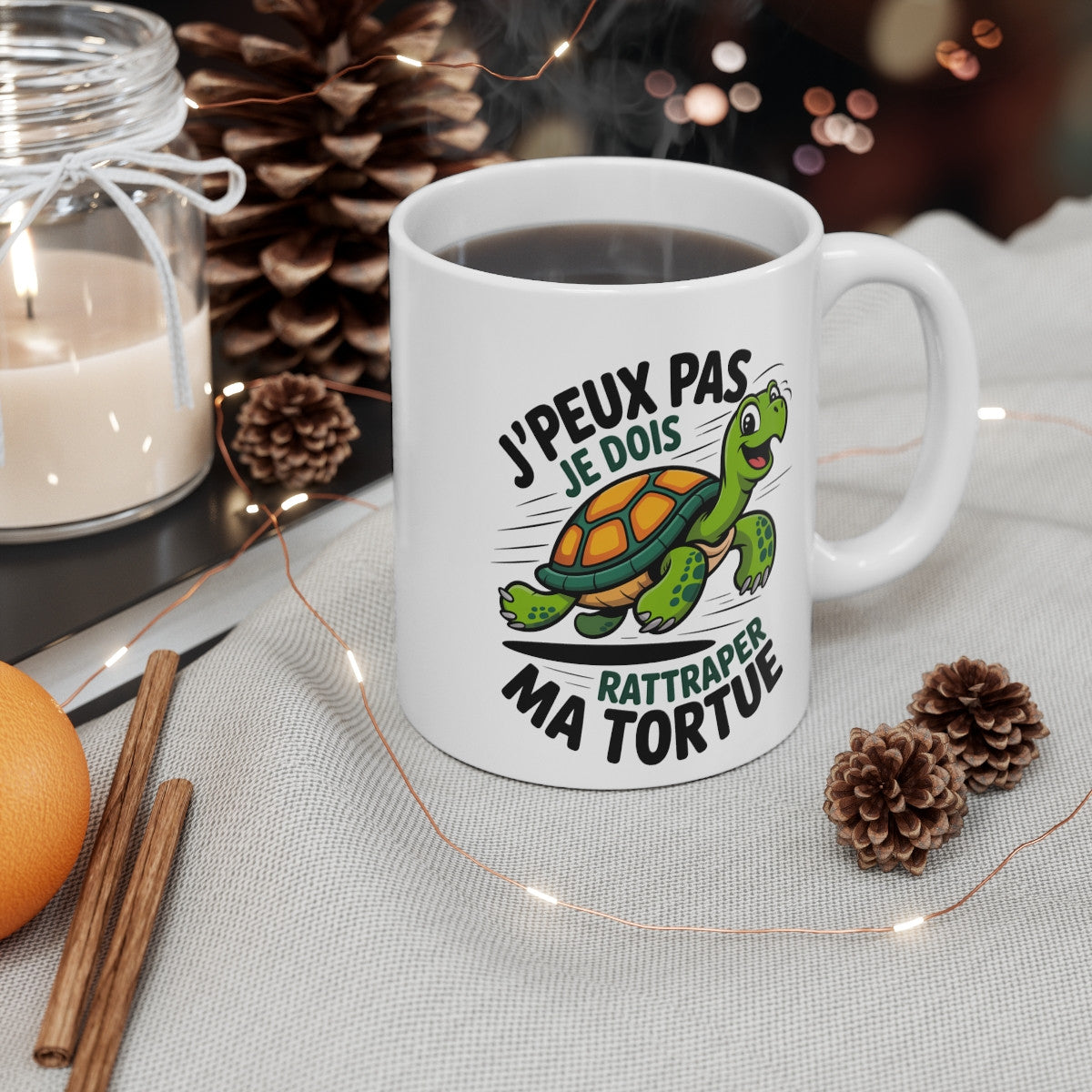Mug Humour Tortue – J’peux Pas Je Dois Rattraper Ma Tortue – Tasse Céramique 325 ml Cadeau Drôle