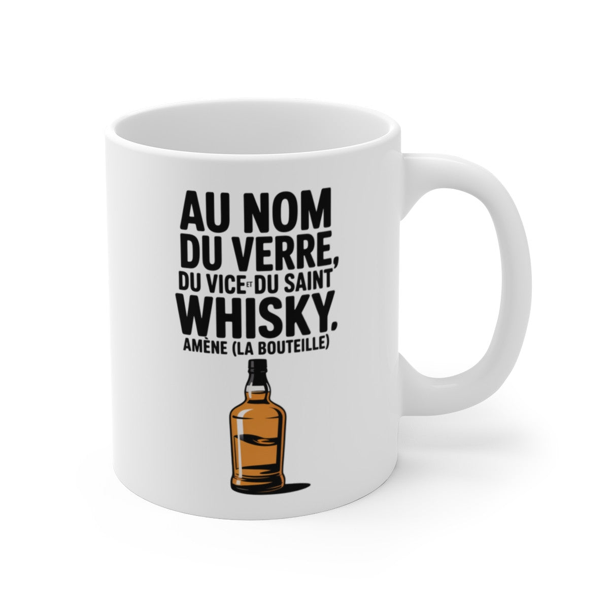 Mug Humour Whisky – Au Nom du Verre du Vice et du Saint Whisky – Tasse Céramique 325 ml Cadeau