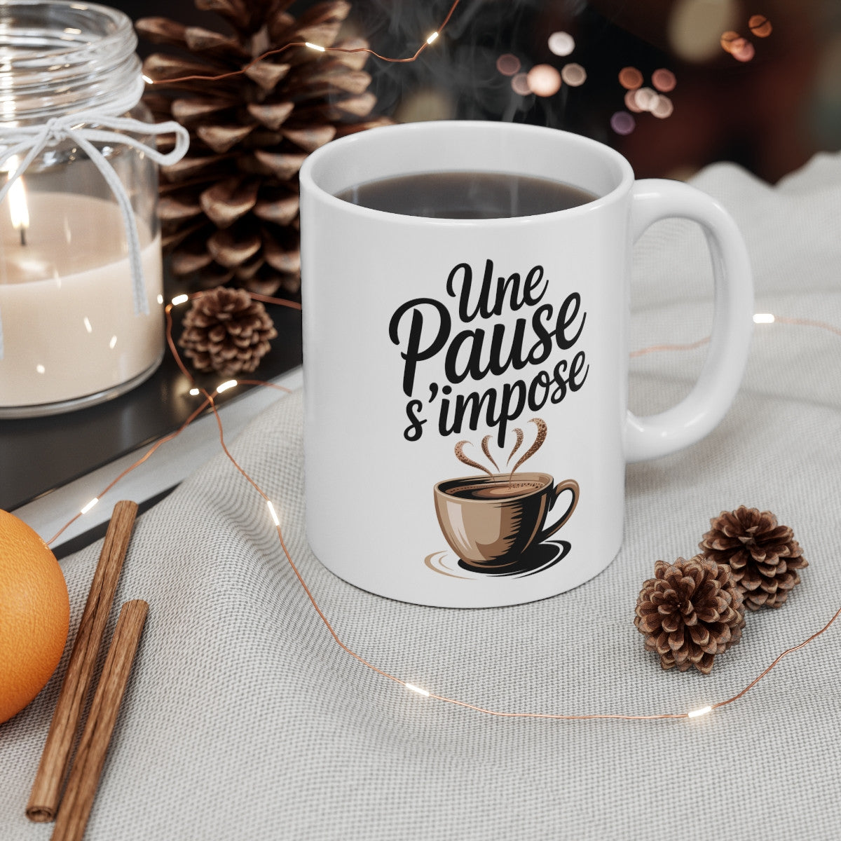 Mug Une Pause s’Impose – Tasse Céramique 325 ml – Cadeau Café Thé Bureau