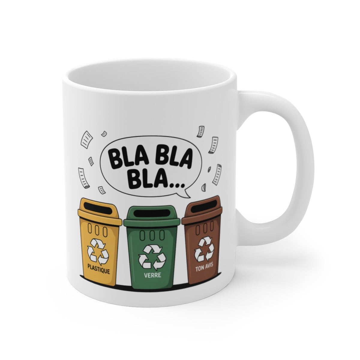 Mug Bla Bla Bla – Tasse Humour Recyclage Avis – Céramique 325 ml – Cadeau Drôle Bureau