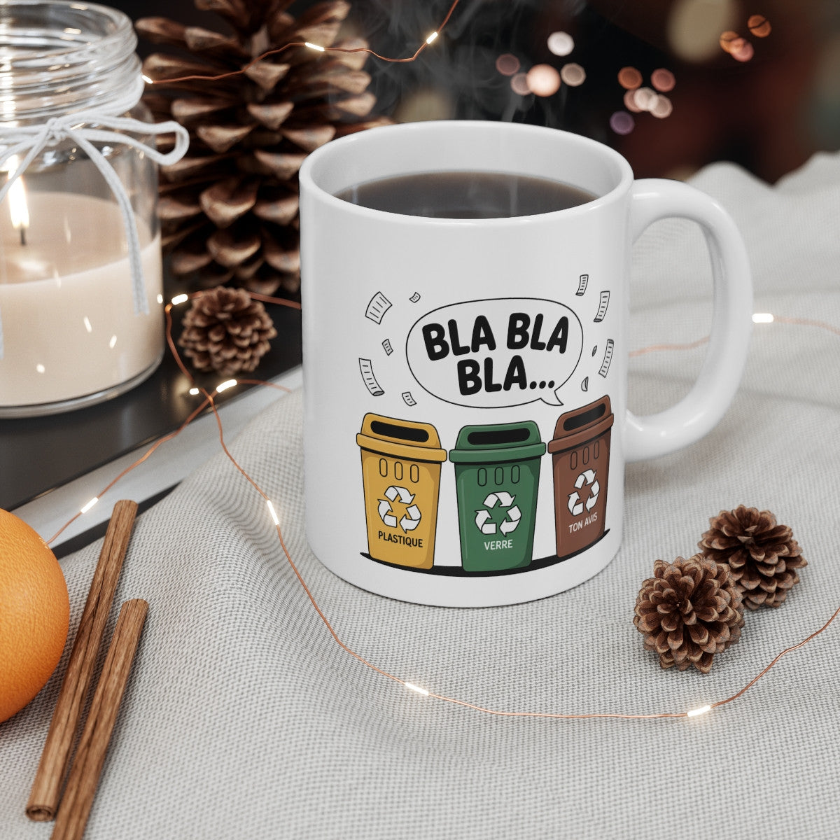Mug Bla Bla Bla – Tasse Humour Recyclage Avis – Céramique 325 ml – Cadeau Drôle Bureau