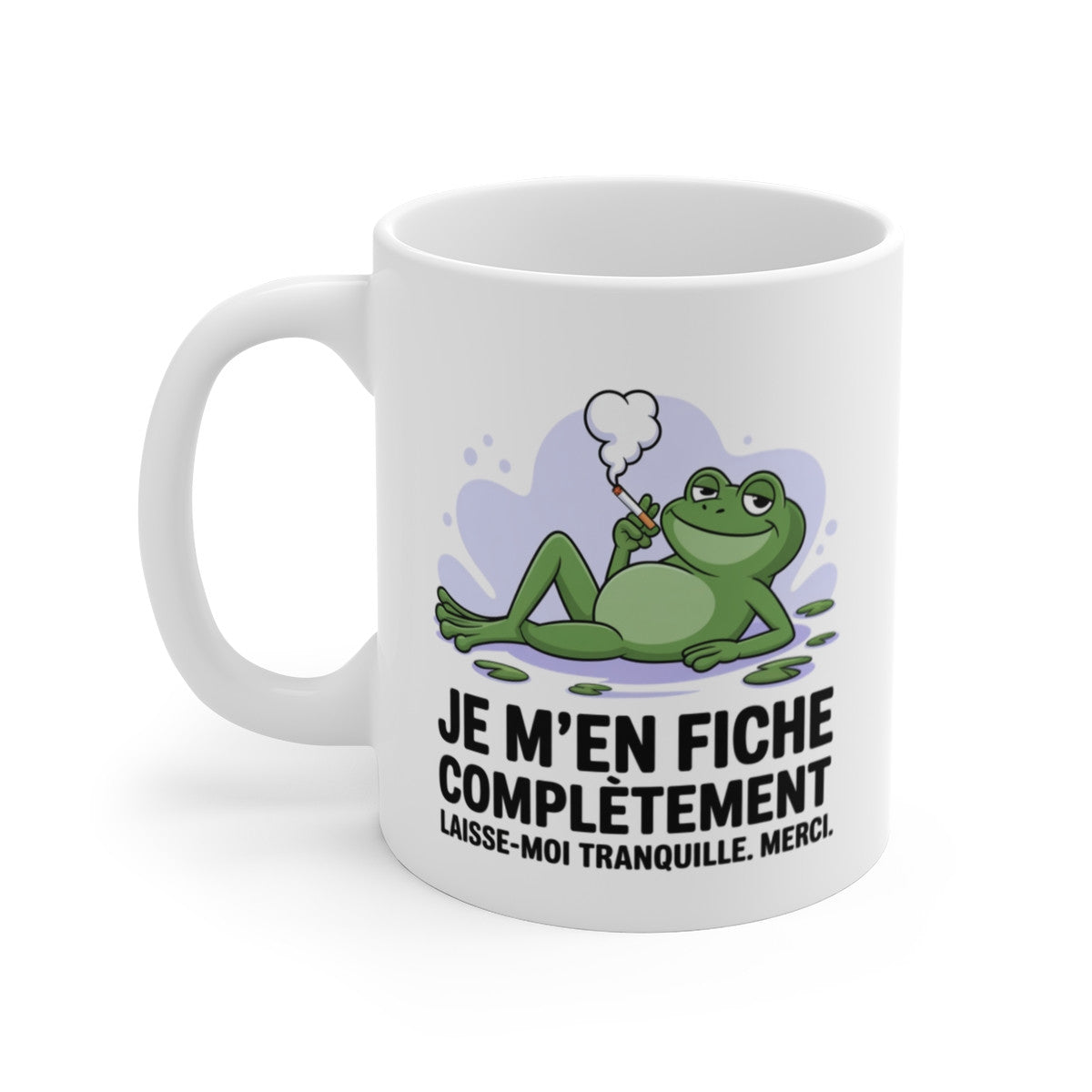 Mug Je m’en fiche complètement – Tasse Grenouille Fumeuse Humour Décalé – Céramique 325 ml