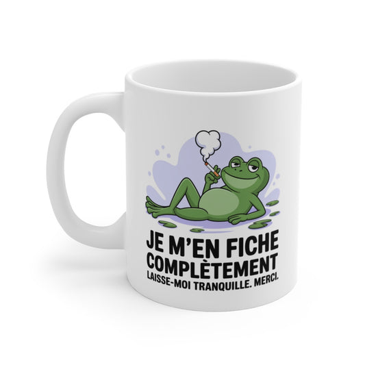 Mug Je m’en fiche complètement – Tasse Grenouille Fumeuse Humour Décalé – Céramique 325 ml