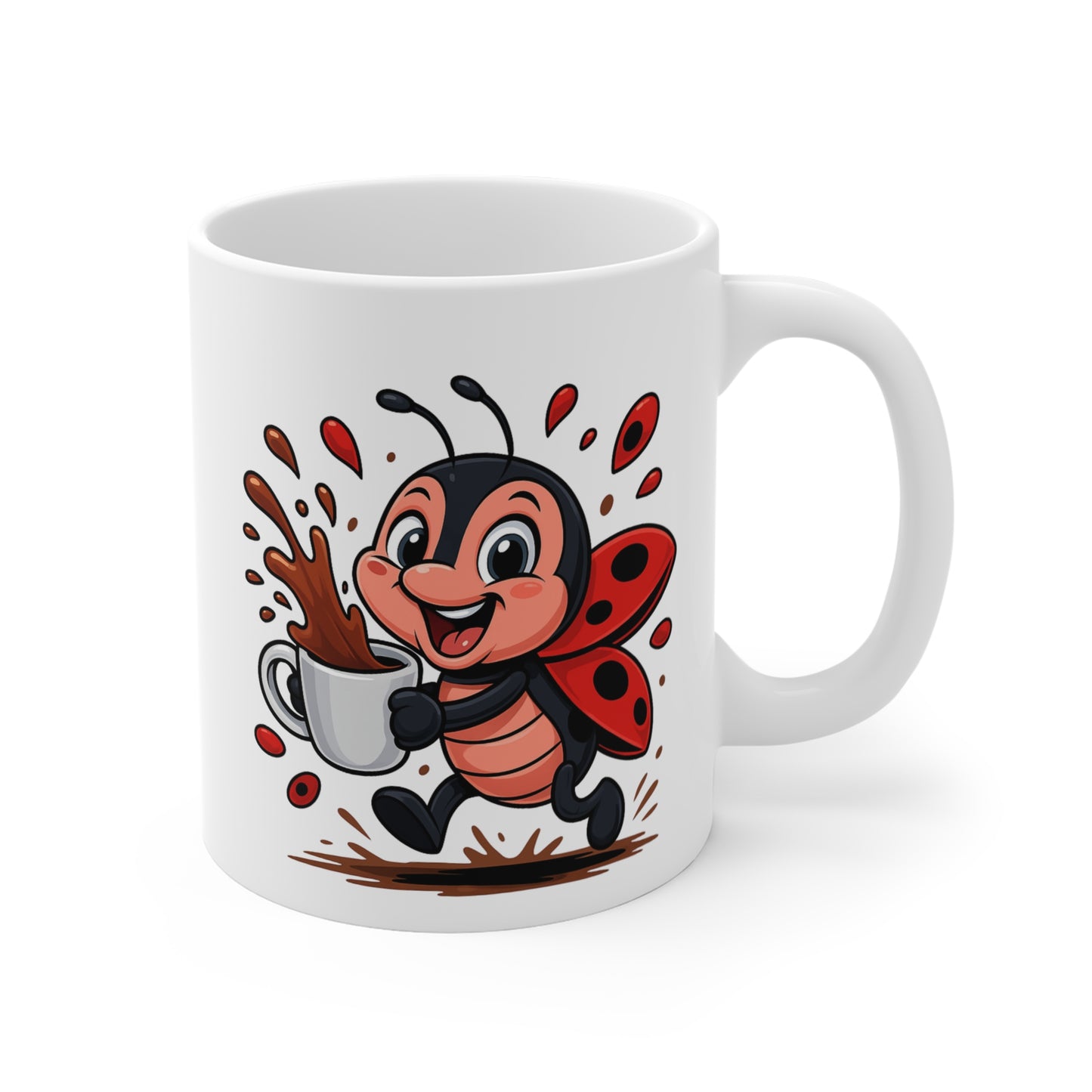 Mug Coccinelle Café – Tasse Céramique 325ml – Design Cartoon Mignon – Cadeau Original Amateur de Café