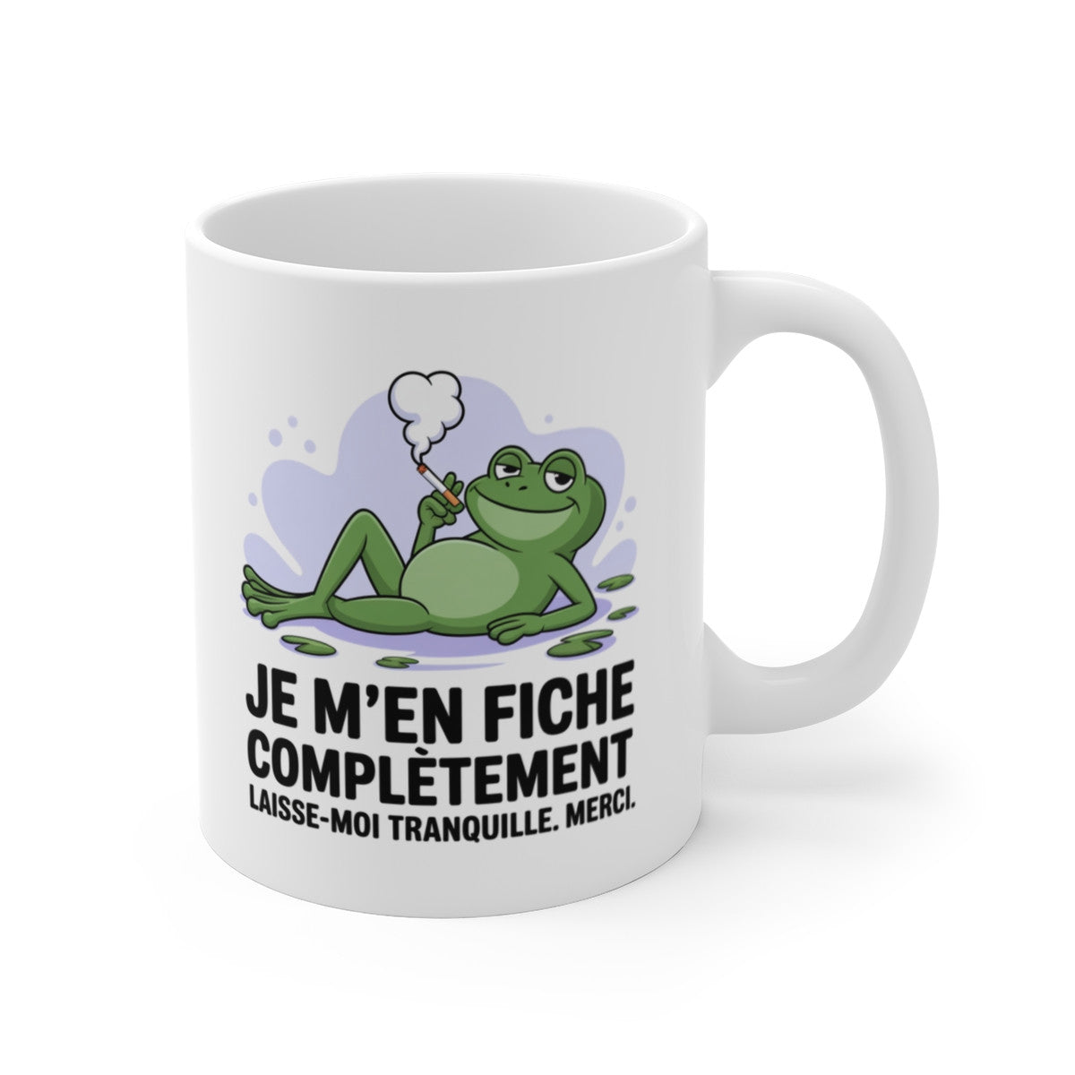 Mug Je m’en fiche complètement – Tasse Grenouille Fumeuse Humour Décalé – Céramique 325 ml