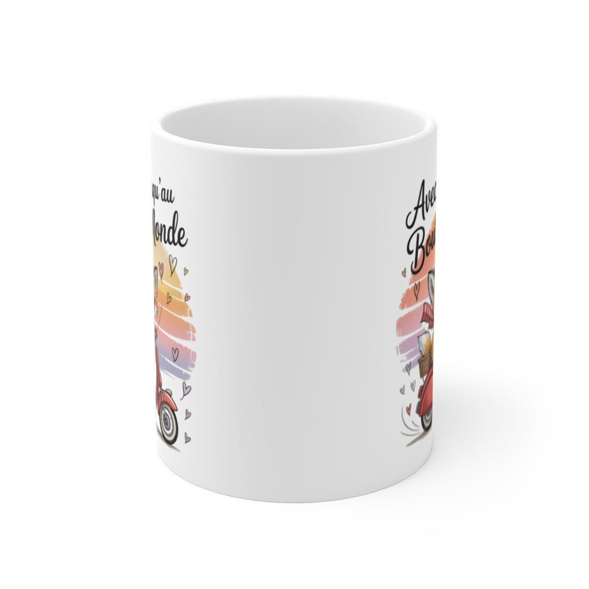 Tasse Céramique 325 ml Renards Amoureux sur Scooter – Mug Cadeau Couple Romantique Avec Toi Jusqu’au Bout du Monde