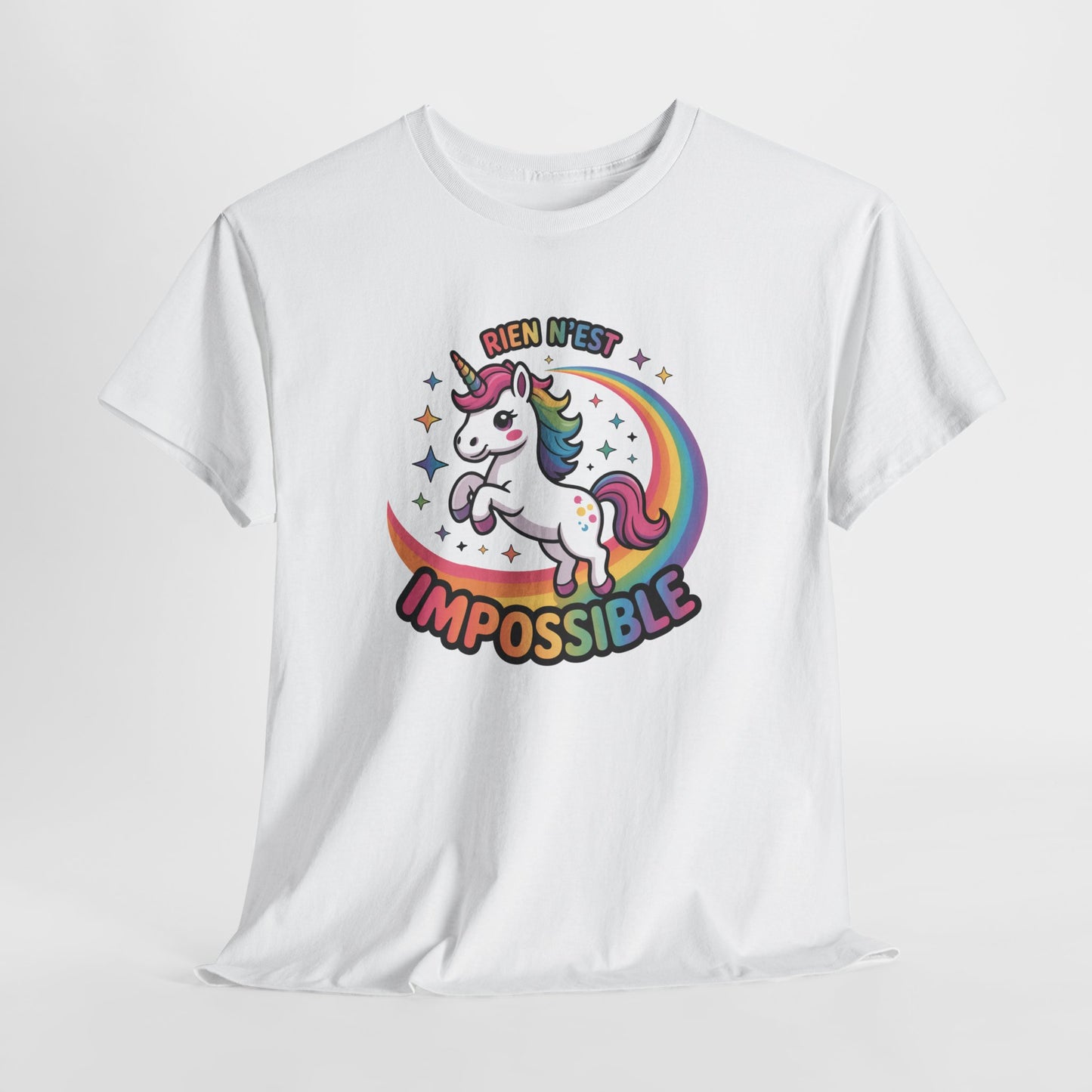 T-Shirt Licorne "Rien n’est Impossible" – Design Arc-en-Ciel Féérique – Tee-Shirt Motivation Enfantin et Fun